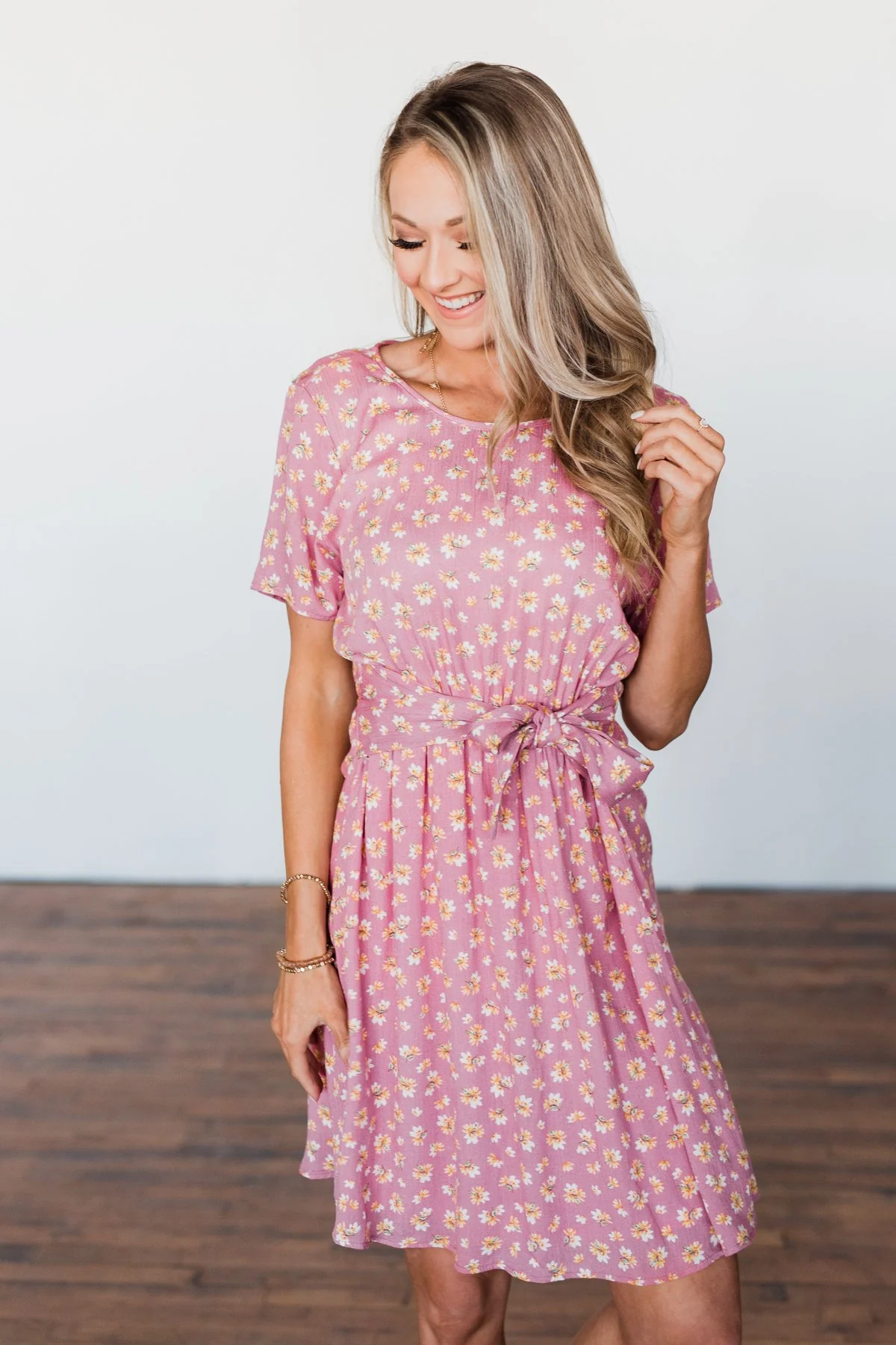 Make A Way Floral Short Sleeve Dress- Dusty Pink - Image 3