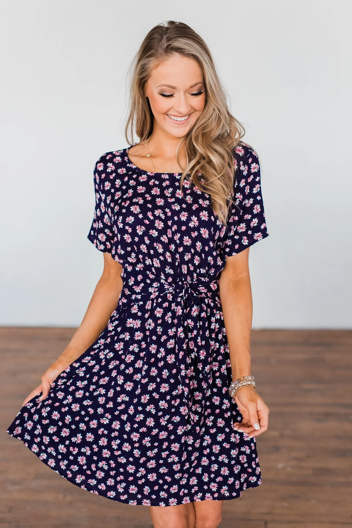 Make A Way Floral Short Sleeve Dress- Navy - Image 5