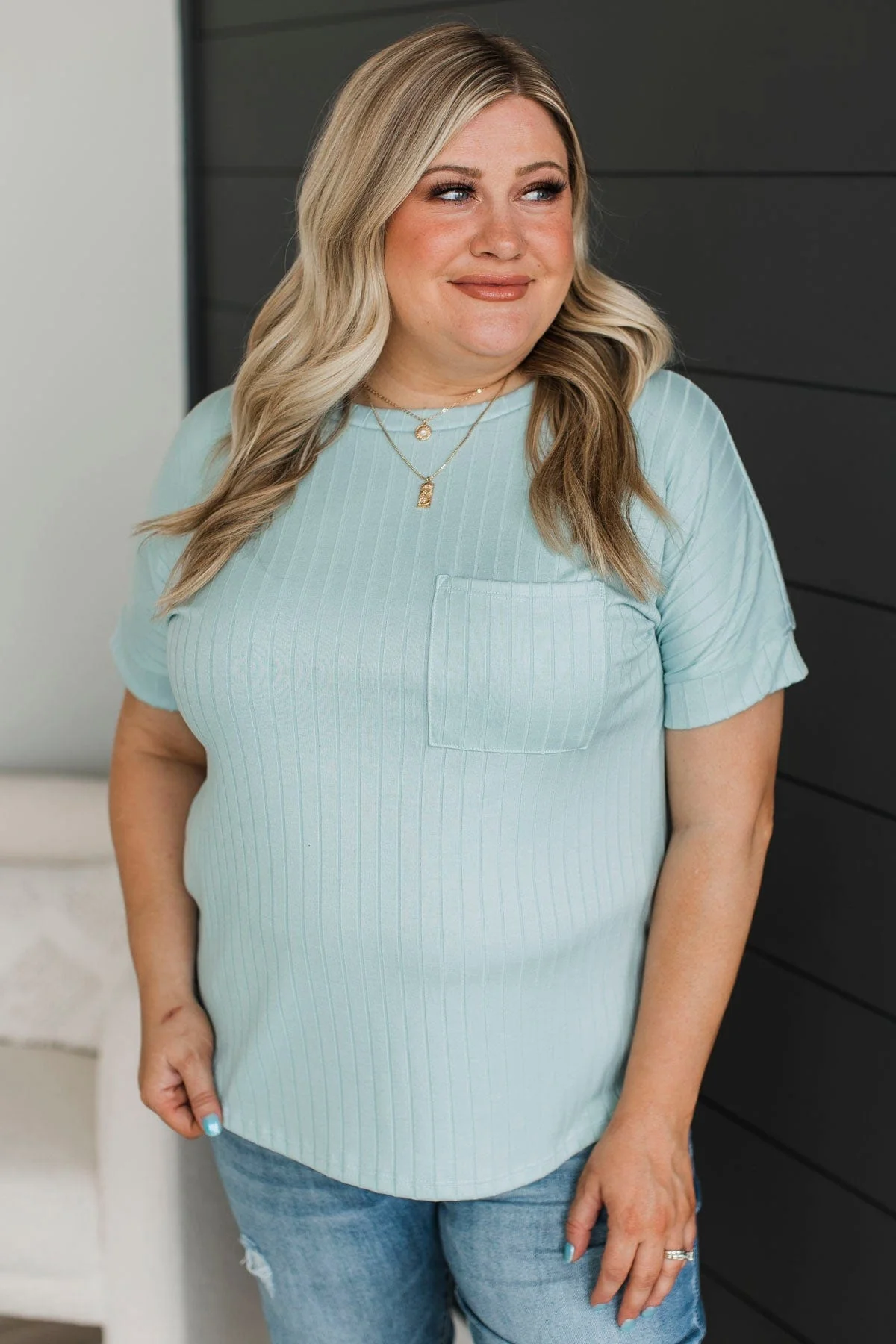 Make An Effort Ribbed Top- Mint Blue - Image 2