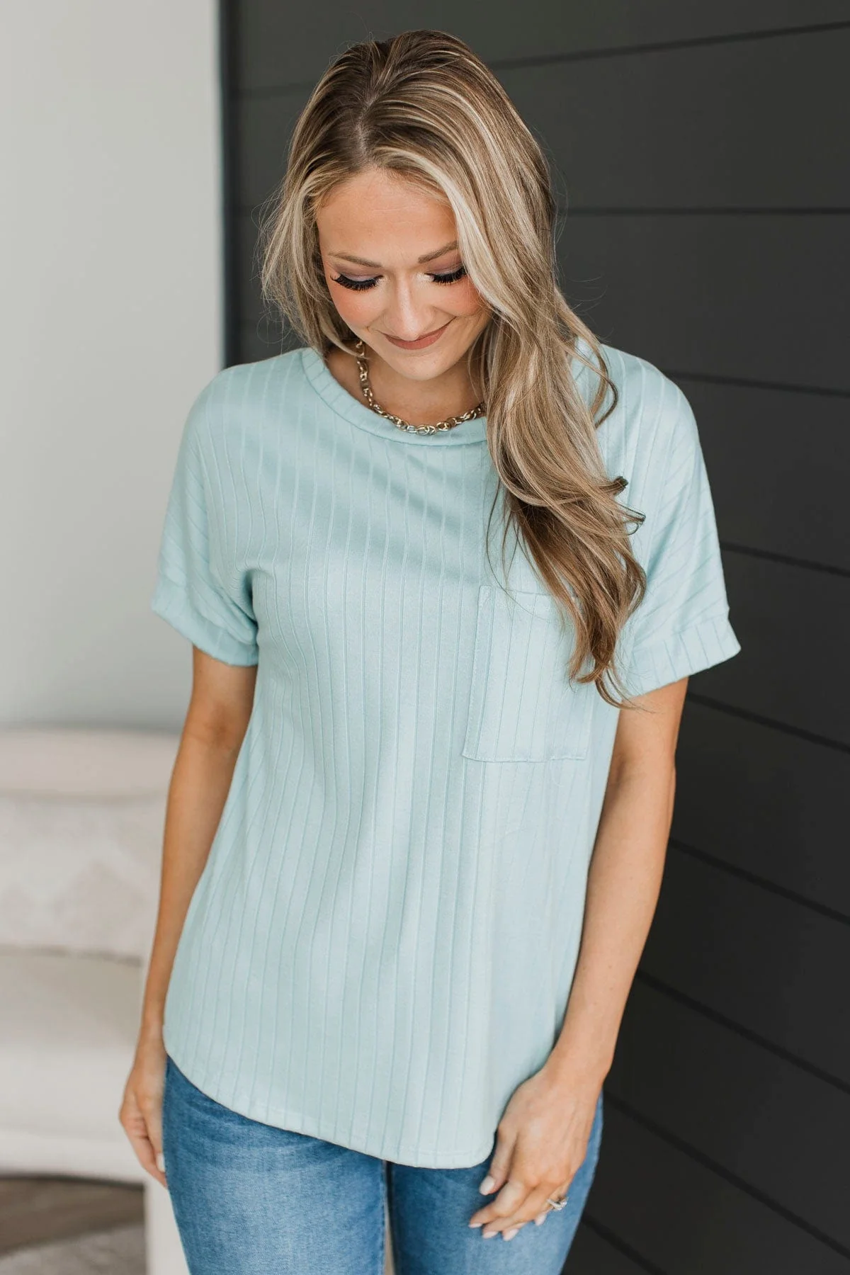Make An Effort Ribbed Top- Mint Blue - Image 3