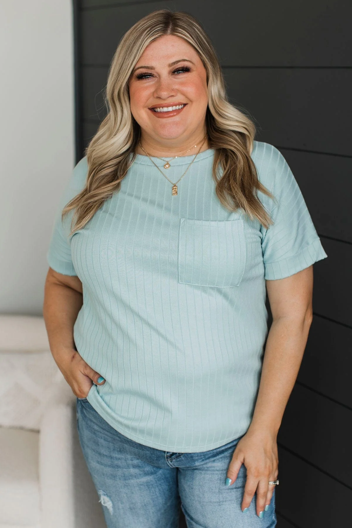 Make An Effort Ribbed Top- Mint Blue - Image 4