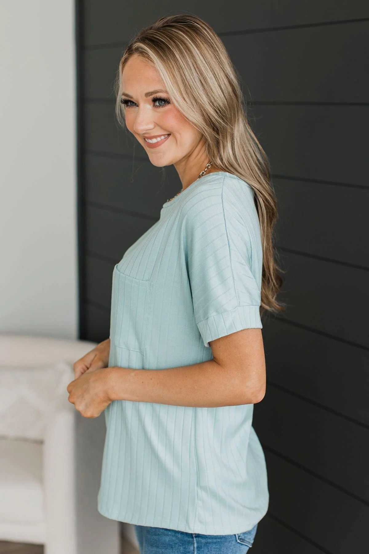Make An Effort Ribbed Top- Mint Blue - Image 5
