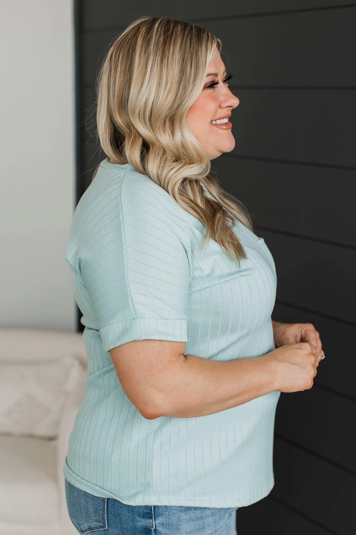Make An Effort Ribbed Top- Mint Blue - Image 6