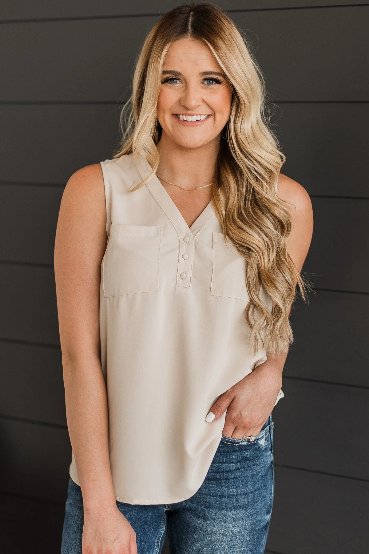 Make An Entrance Sleeveless Top- Beige - Image 2