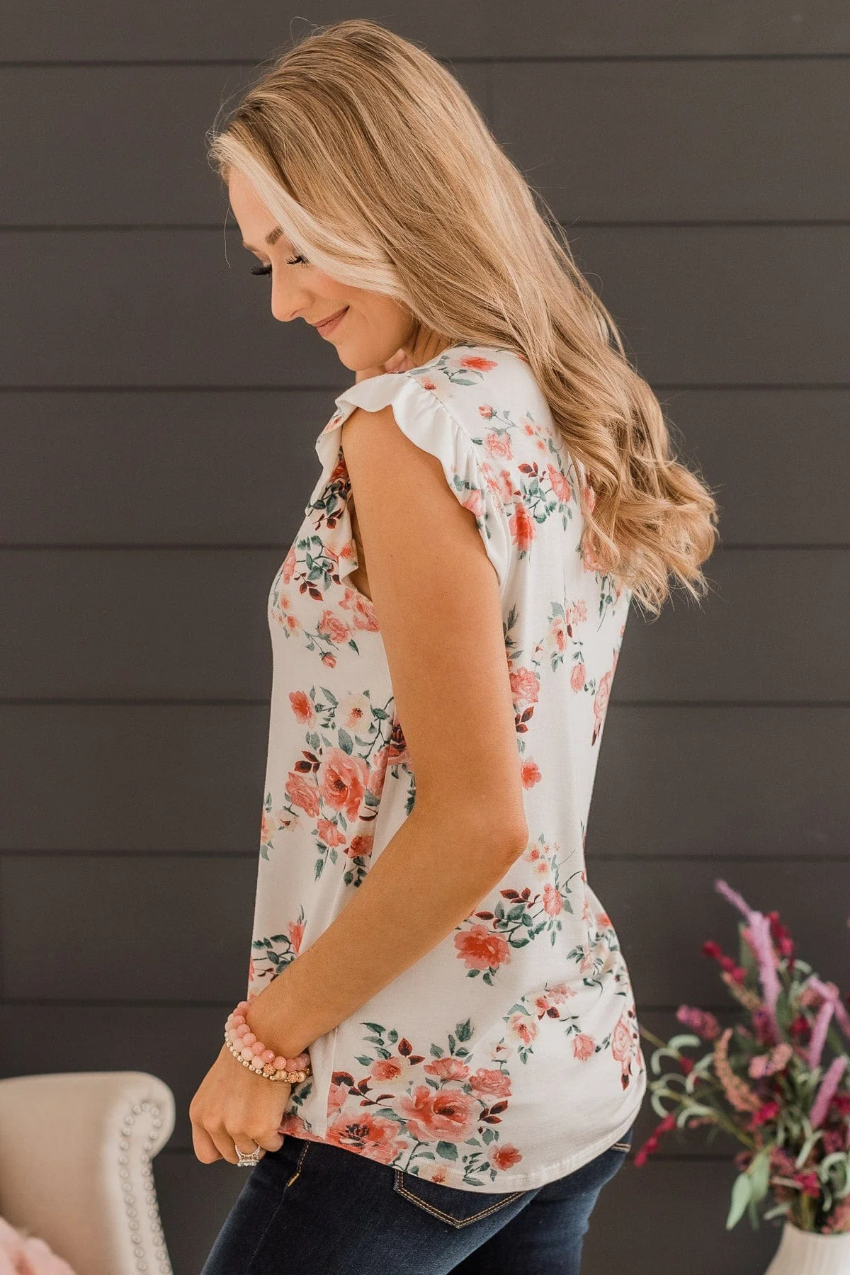 Make An Impact Floral Top- Ivory - Image 5