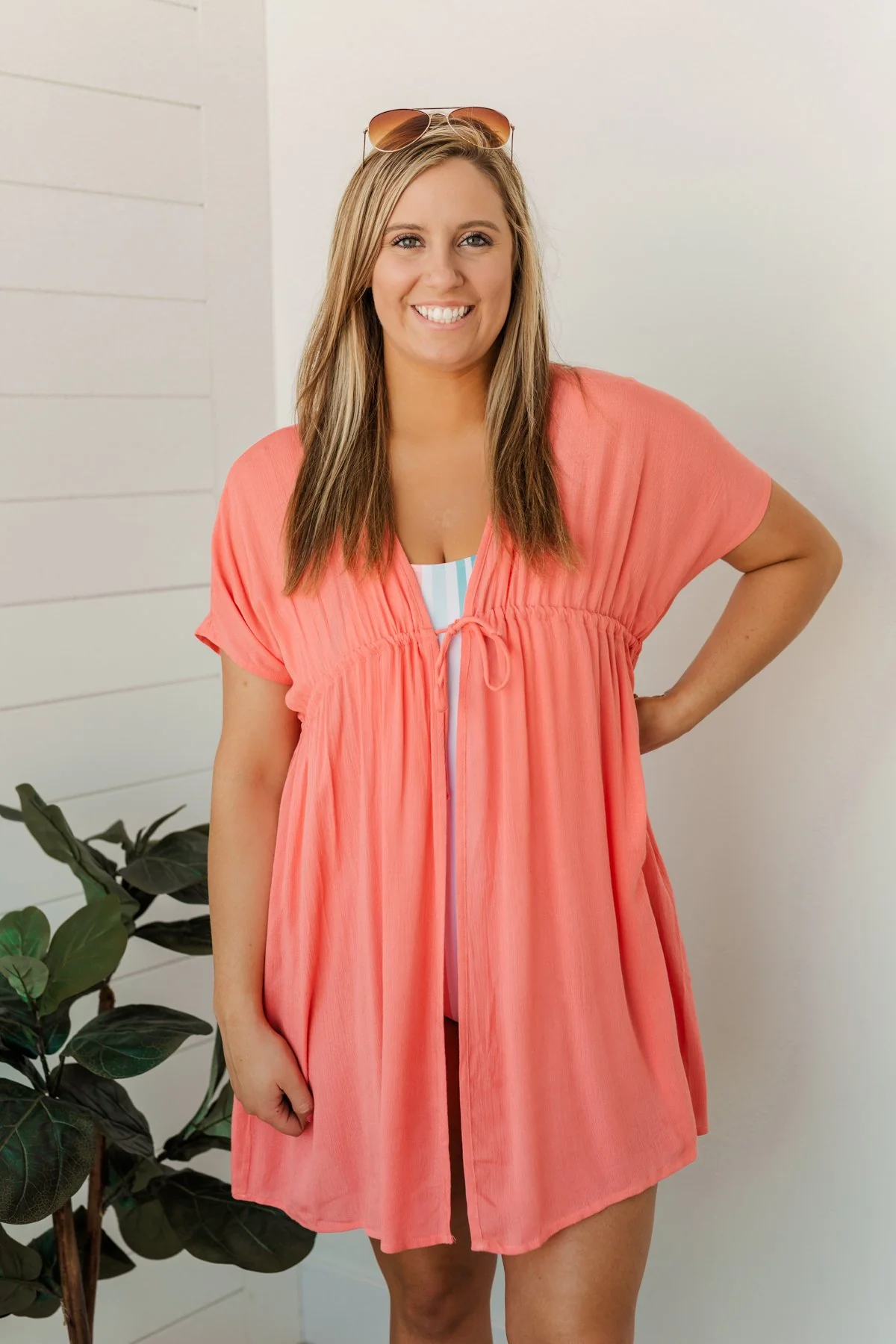 Make Every Moment Count Tie Cover Up- Coral - Image 2