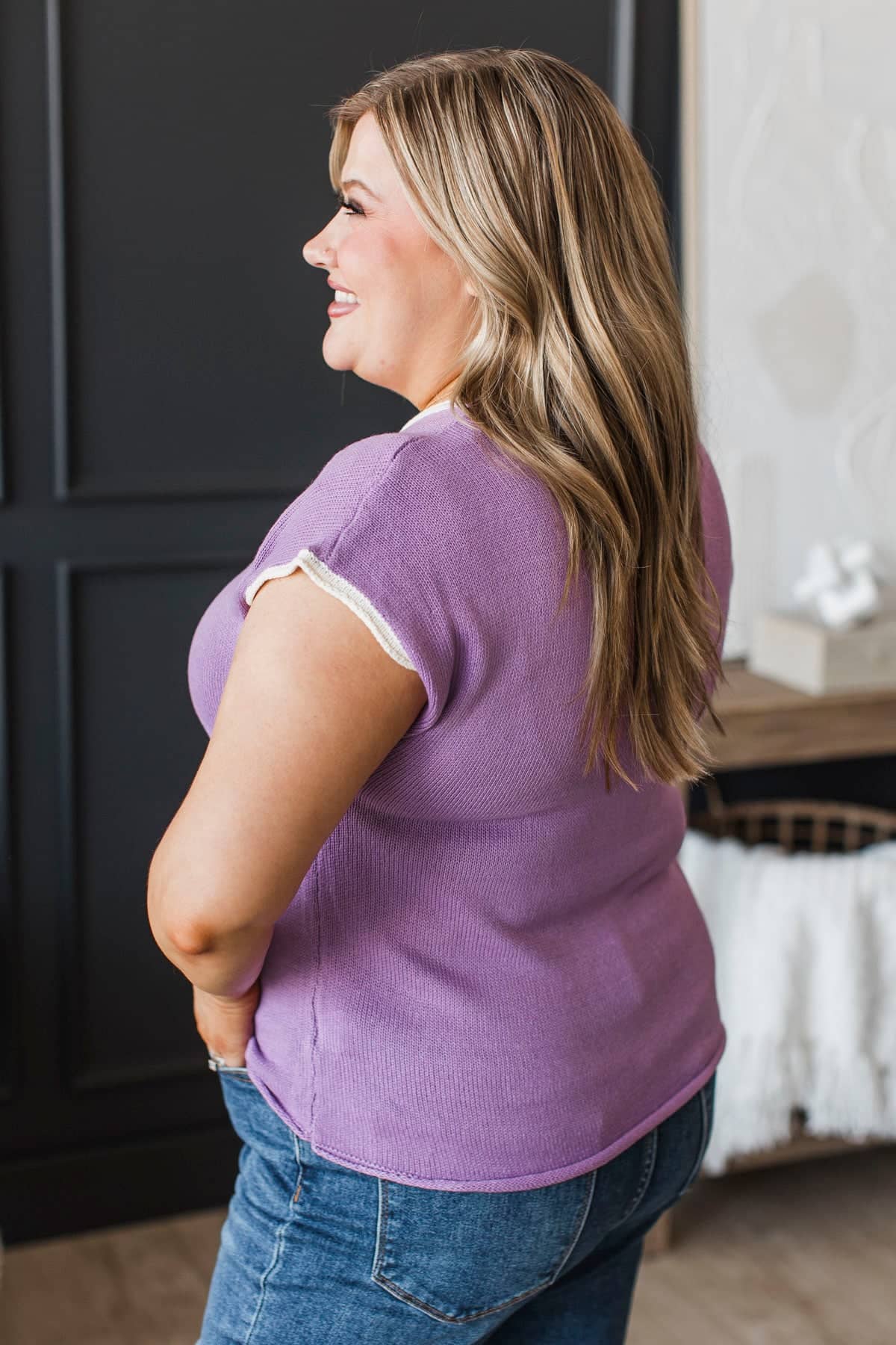 Make It Better Short Sleeve Button Knit Top- Lavender - Image 6