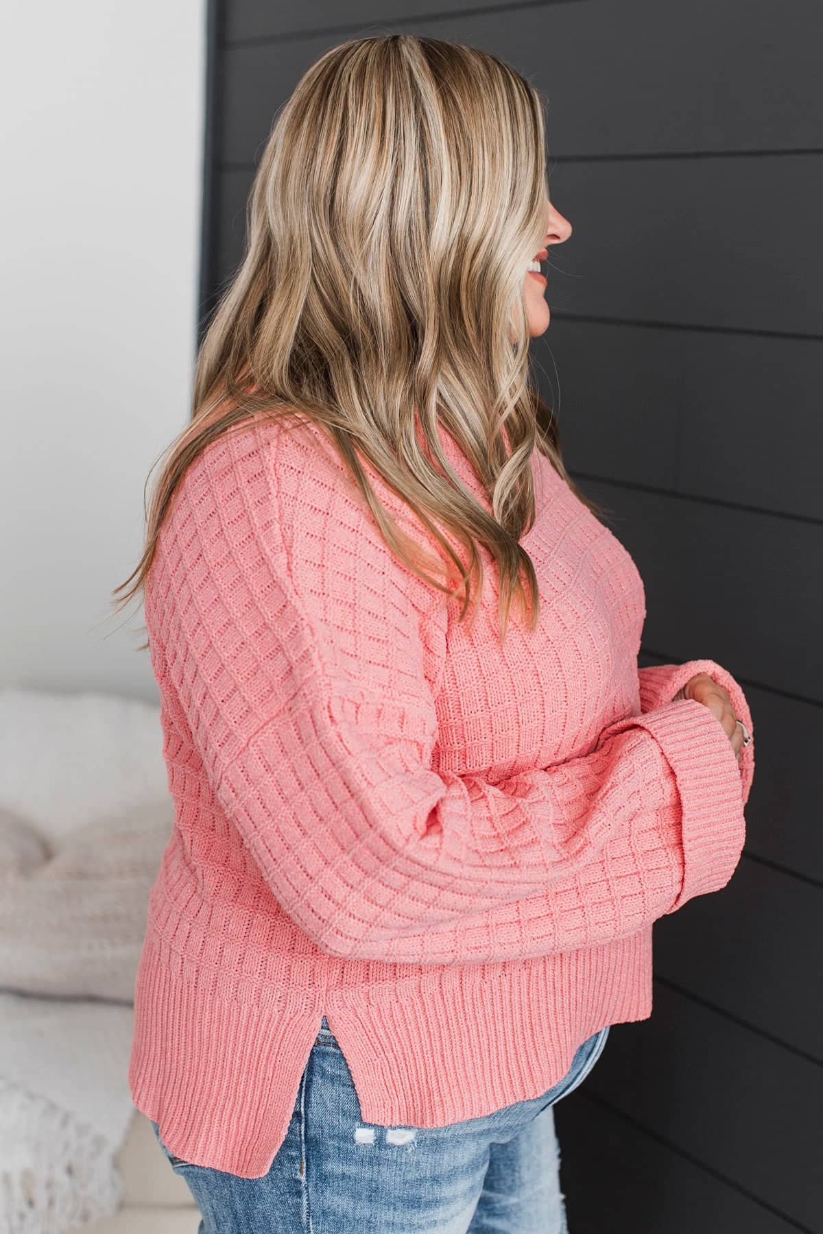 Make It Enjoyable Textured Knit Sweater- Coral - Image 5