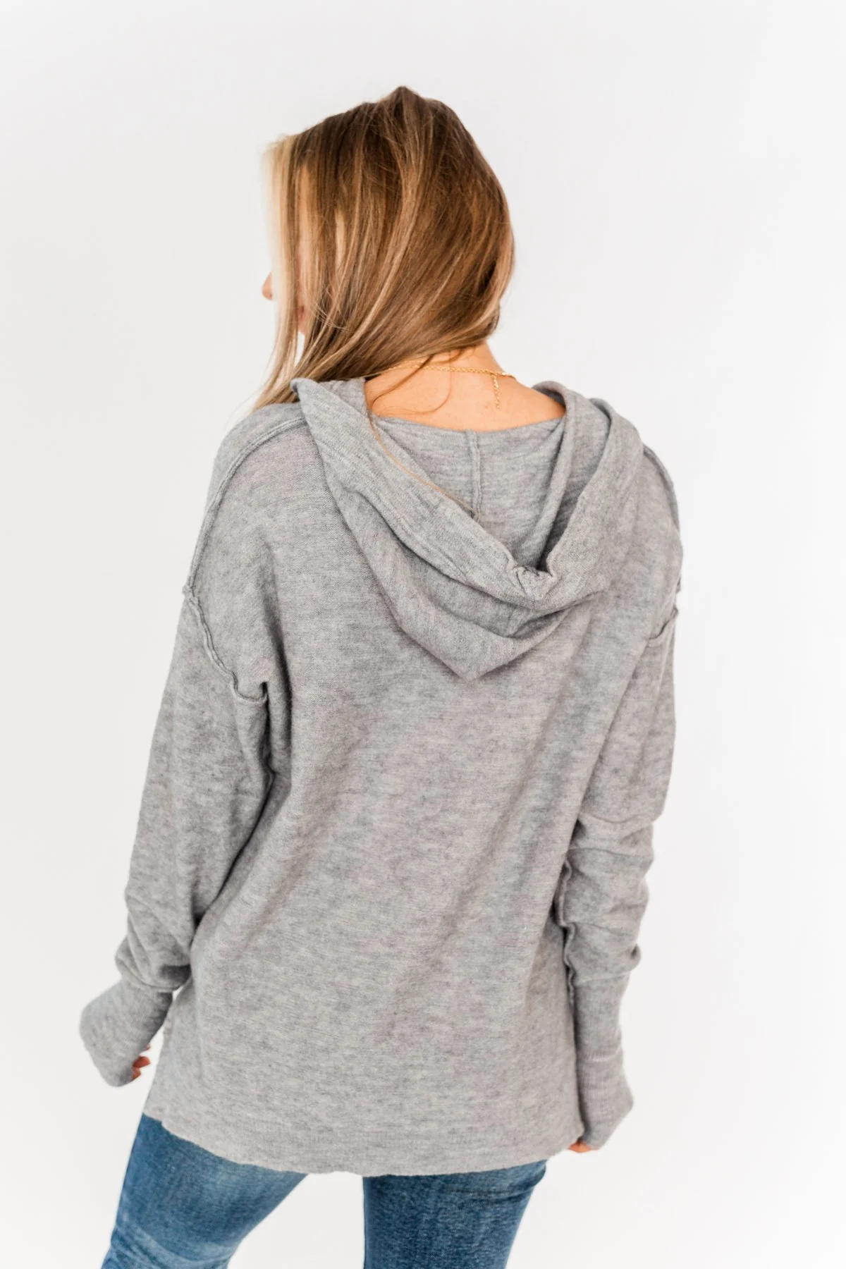 Make It Happen Hooded Henley Knit Top- Heather Grey - Image 11