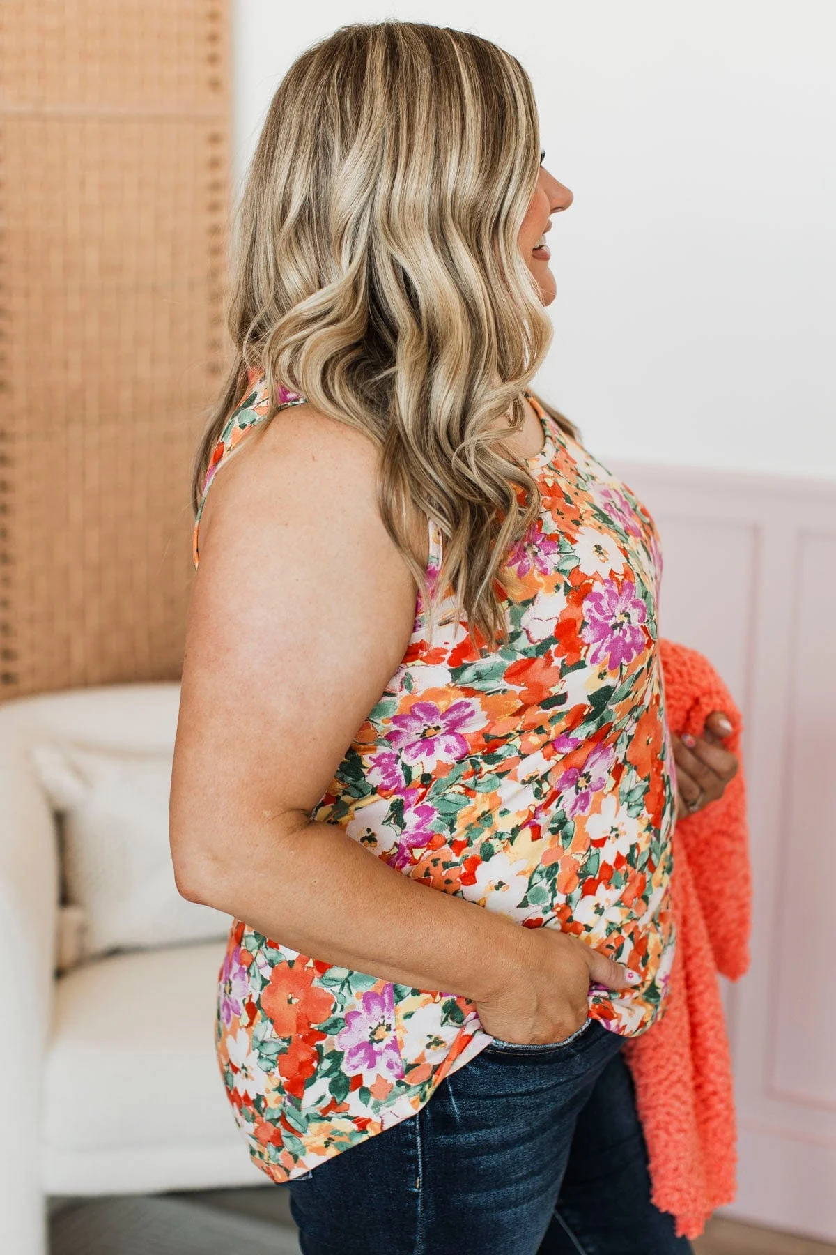 Make It Look Easy Floral Tank Top- Orange - Image 5