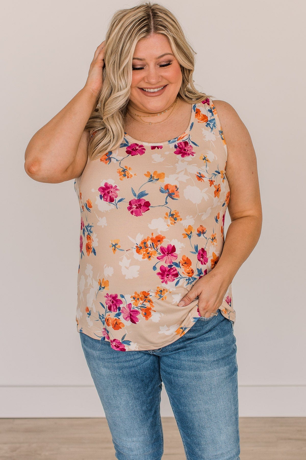 Make It Look Easy Floral Tank Top- Sand - Image 2
