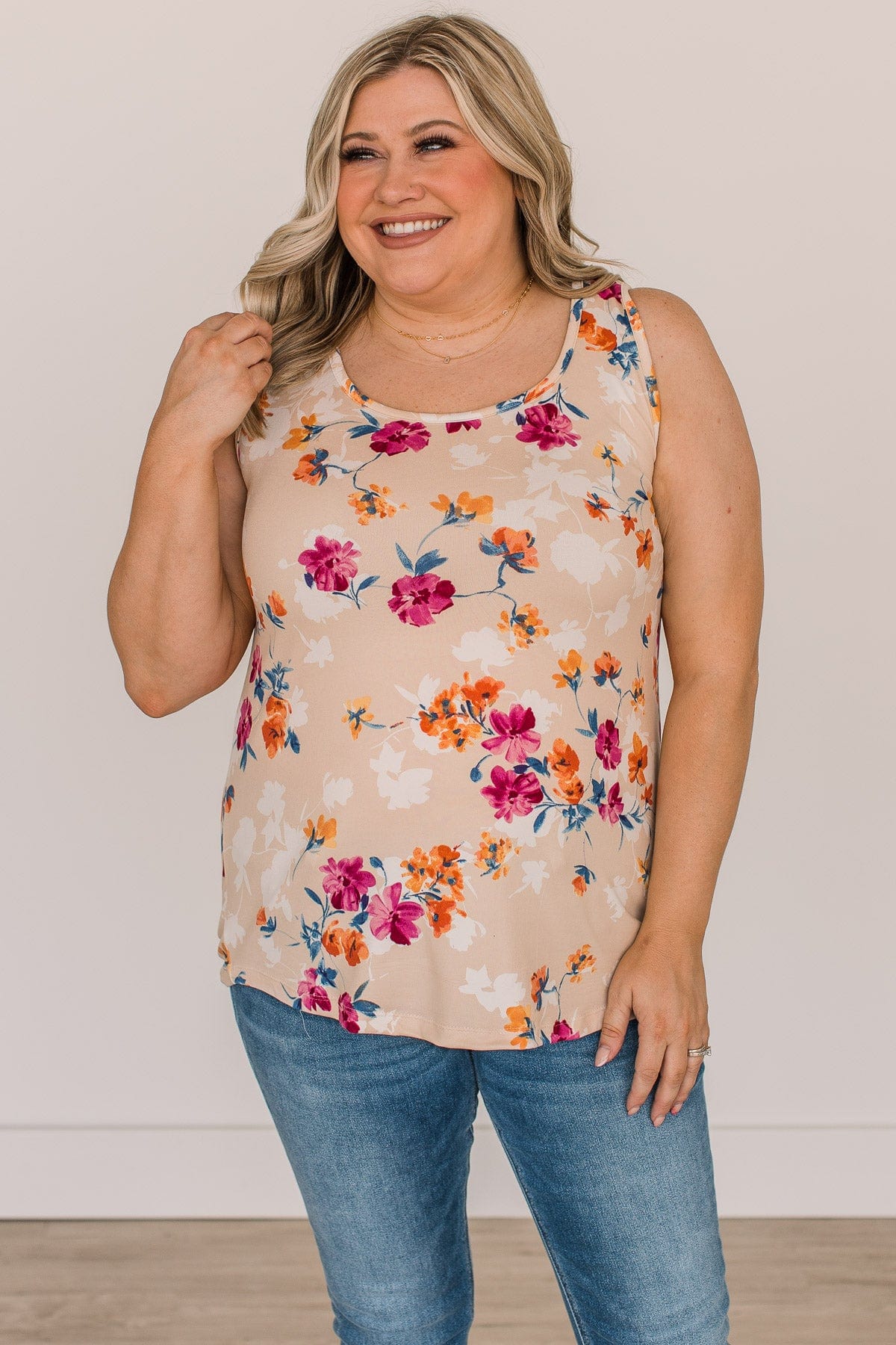 Make It Look Easy Floral Tank Top- Sand - Image 4