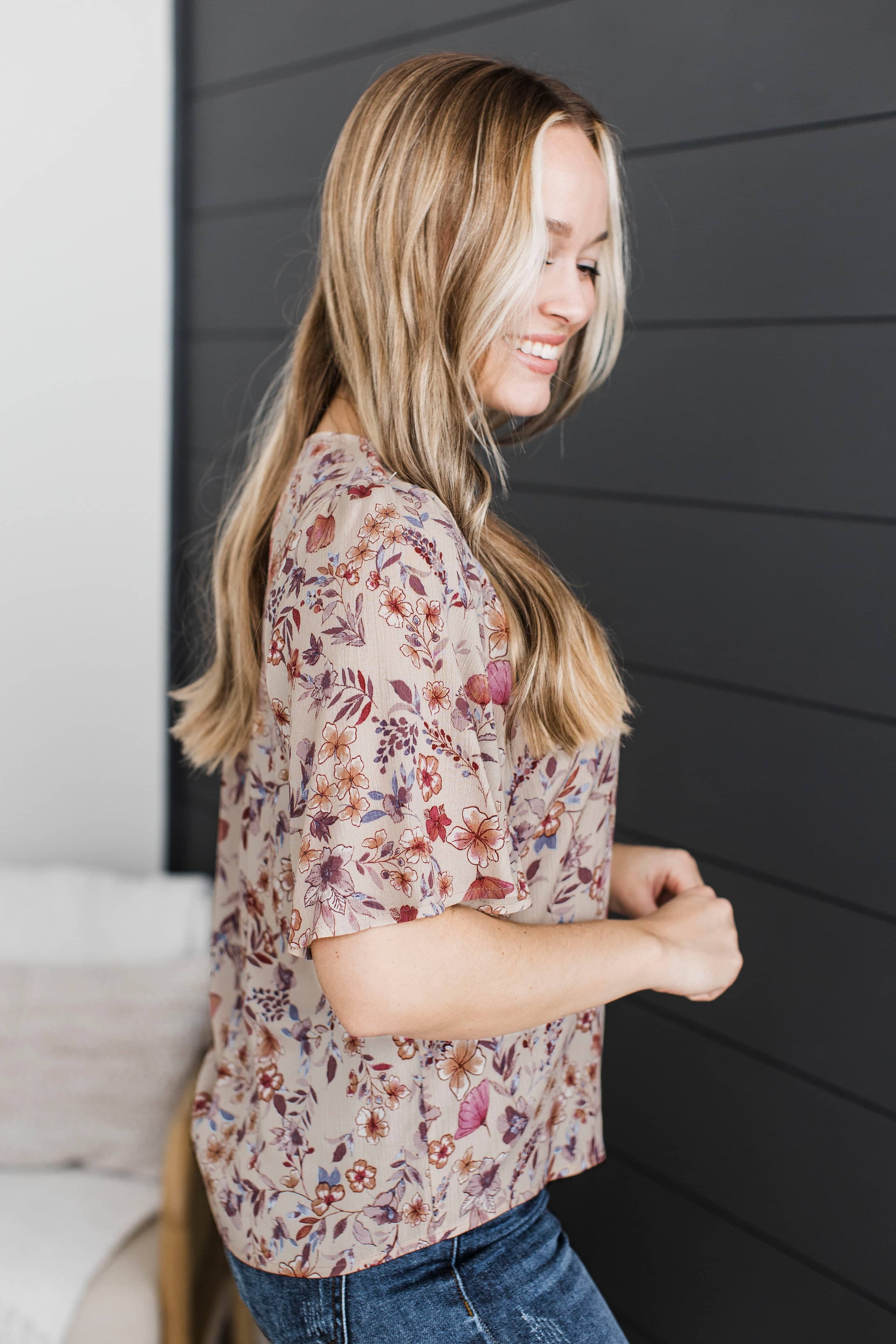 Make It Magnificent Floral Top- Taupe & Mauve - Image 6