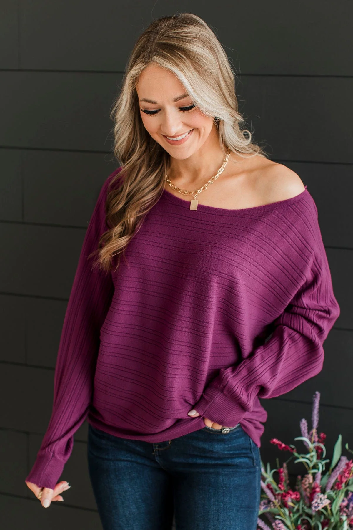 Make It Matter Knit Sweater- Deep Orchid - Image 2