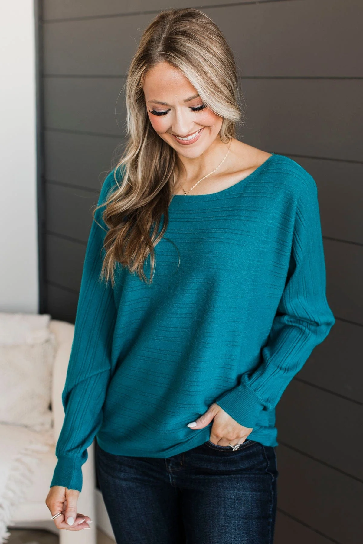 Make It Matter Knit Sweater- Teal - Image 2