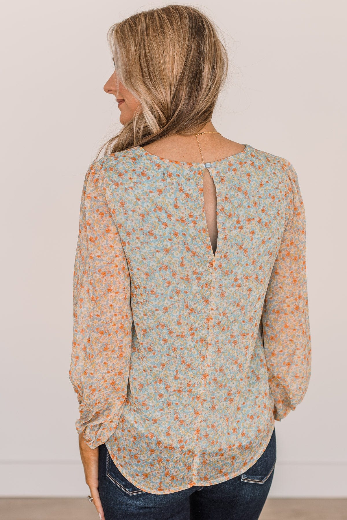 Make It Memorable Floral Blouse- Dusty Blue & Light Yellow - Image 7