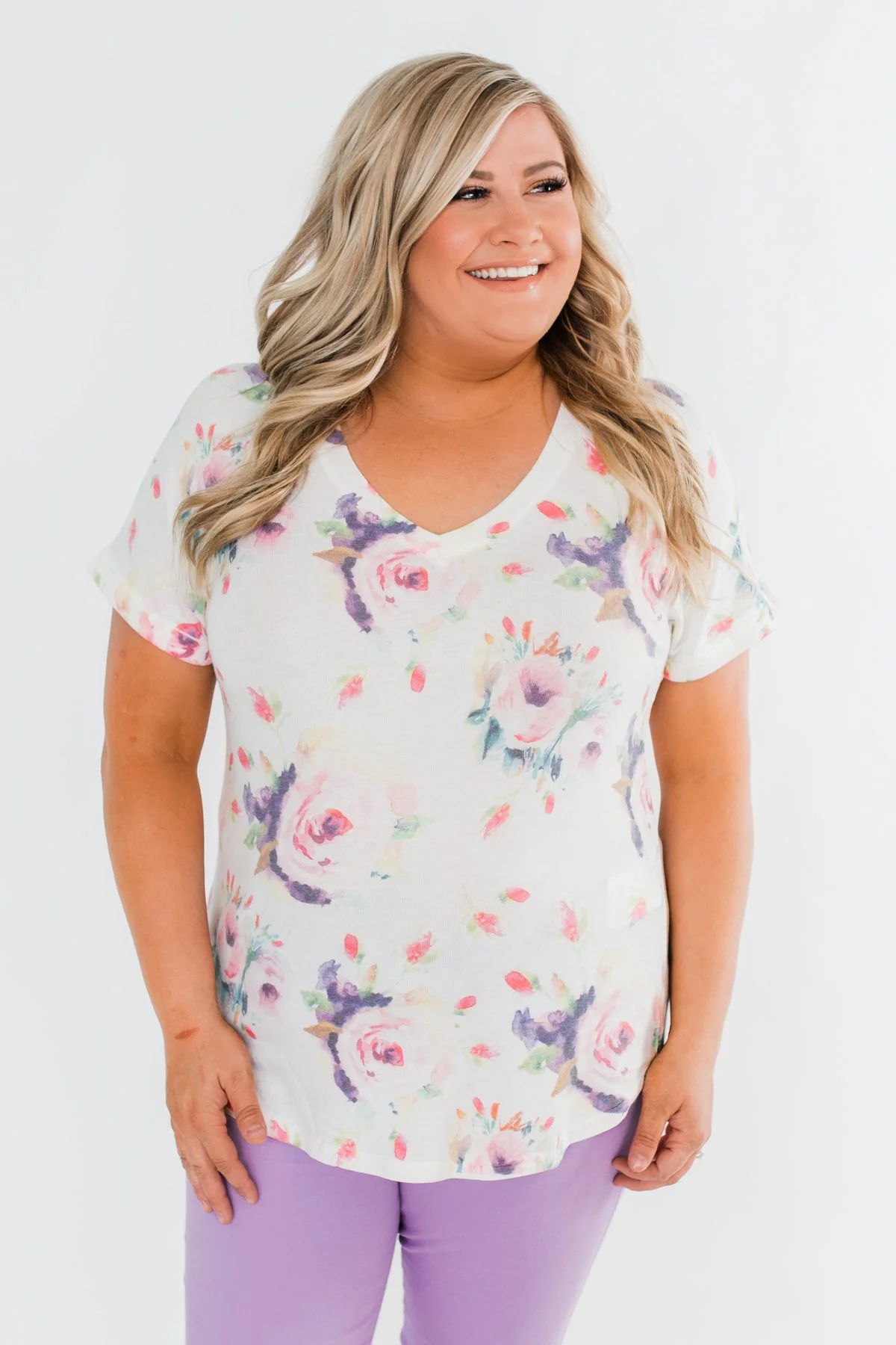 Make It Special Floral V-Neck Top- White - Image 5