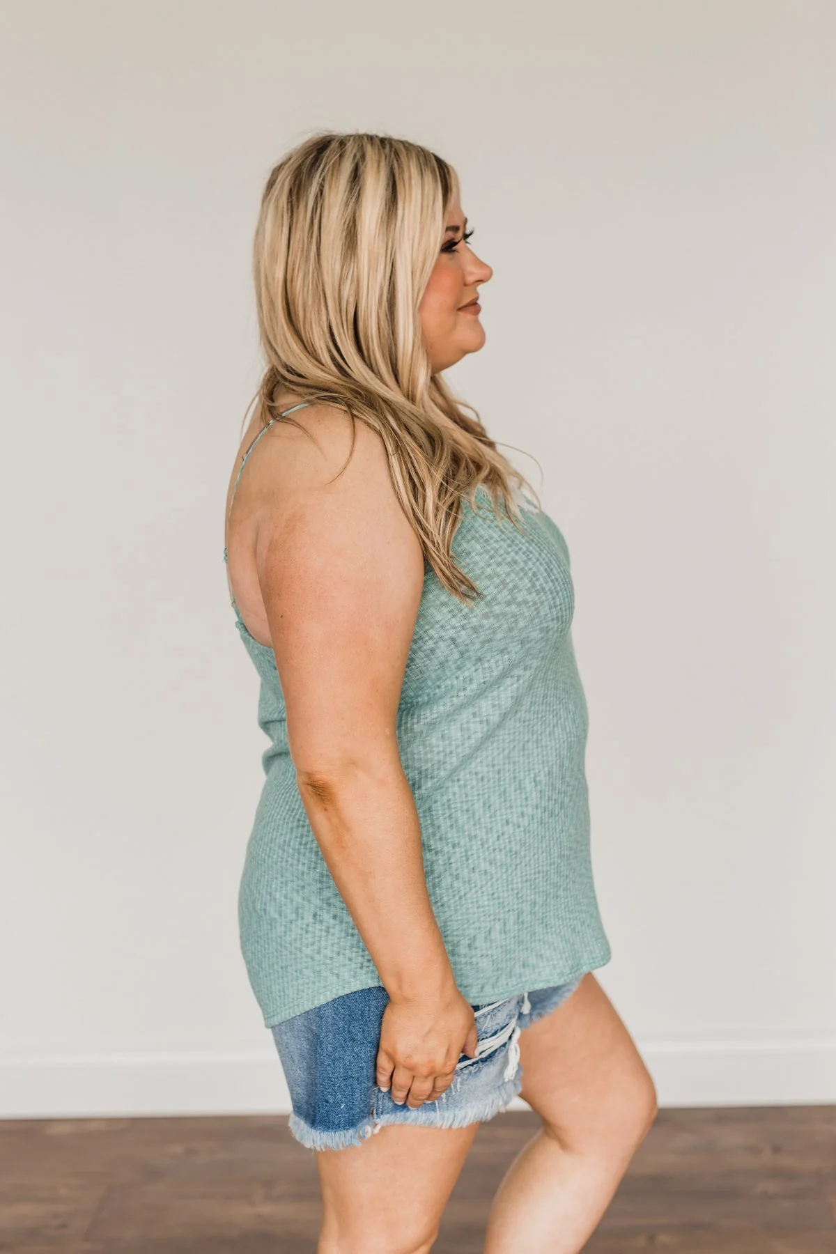 Make Life Beautiful Lace Knit Tank Top- Dusty Teal - Image 11
