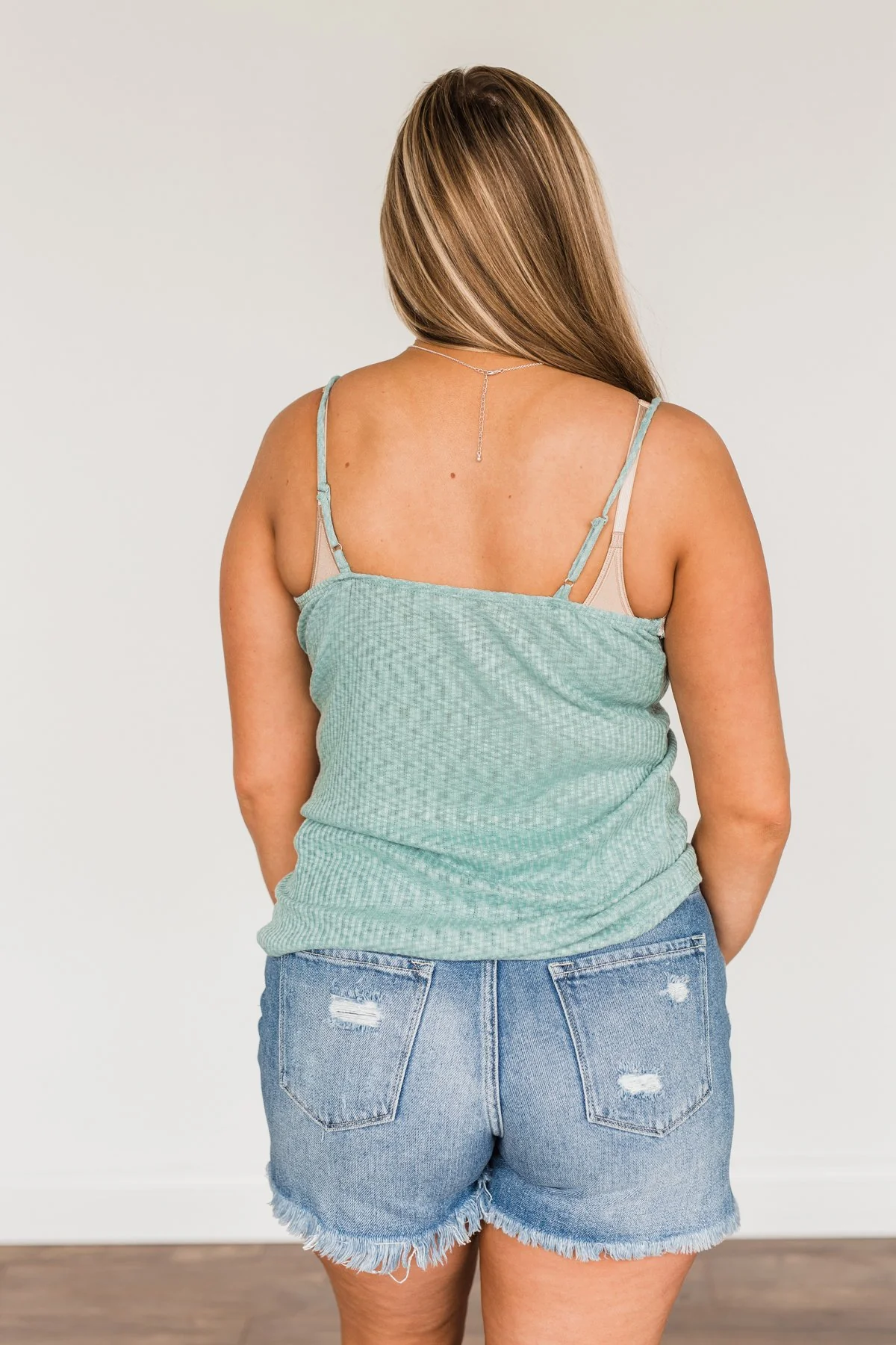 Make Life Beautiful Lace Knit Tank Top- Dusty Teal - Image 12