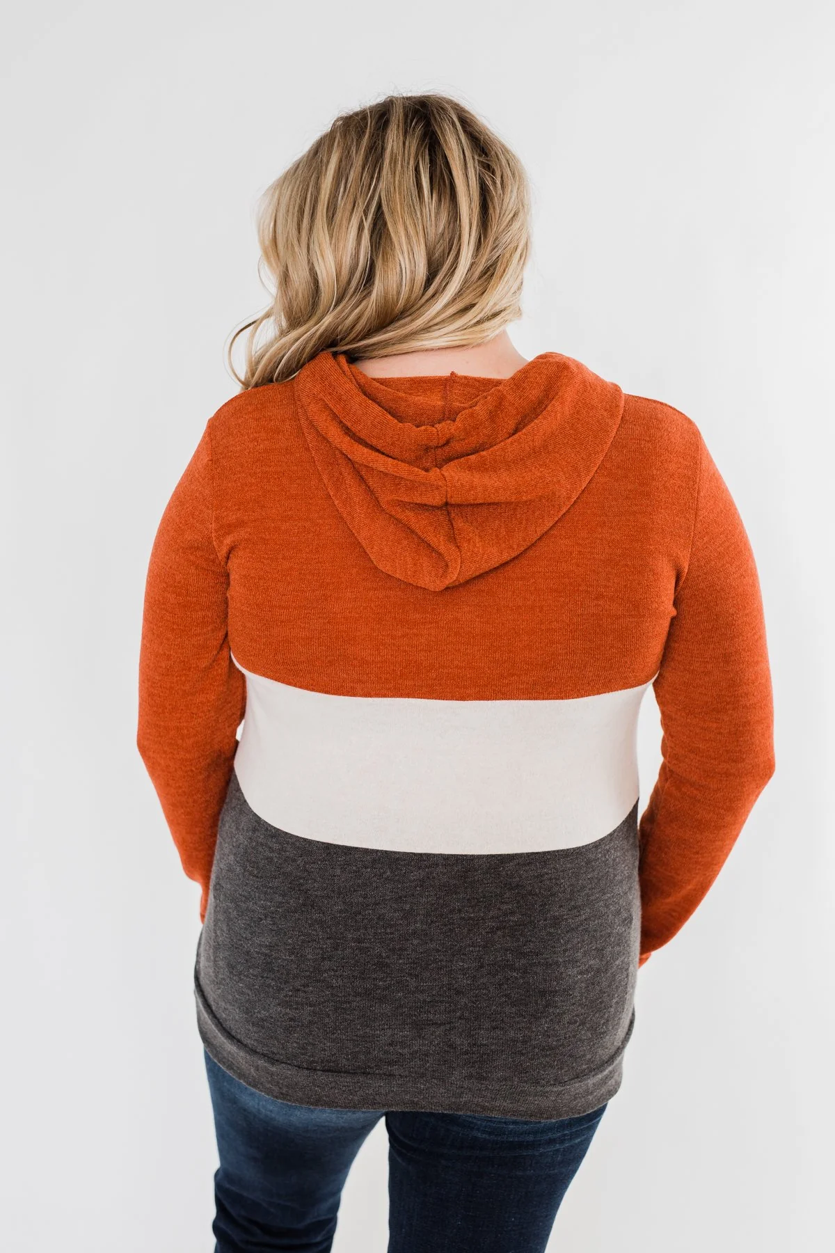 Make Me Smile Color Block Hoodie- Burnt Orange & Charcoal - Image 11