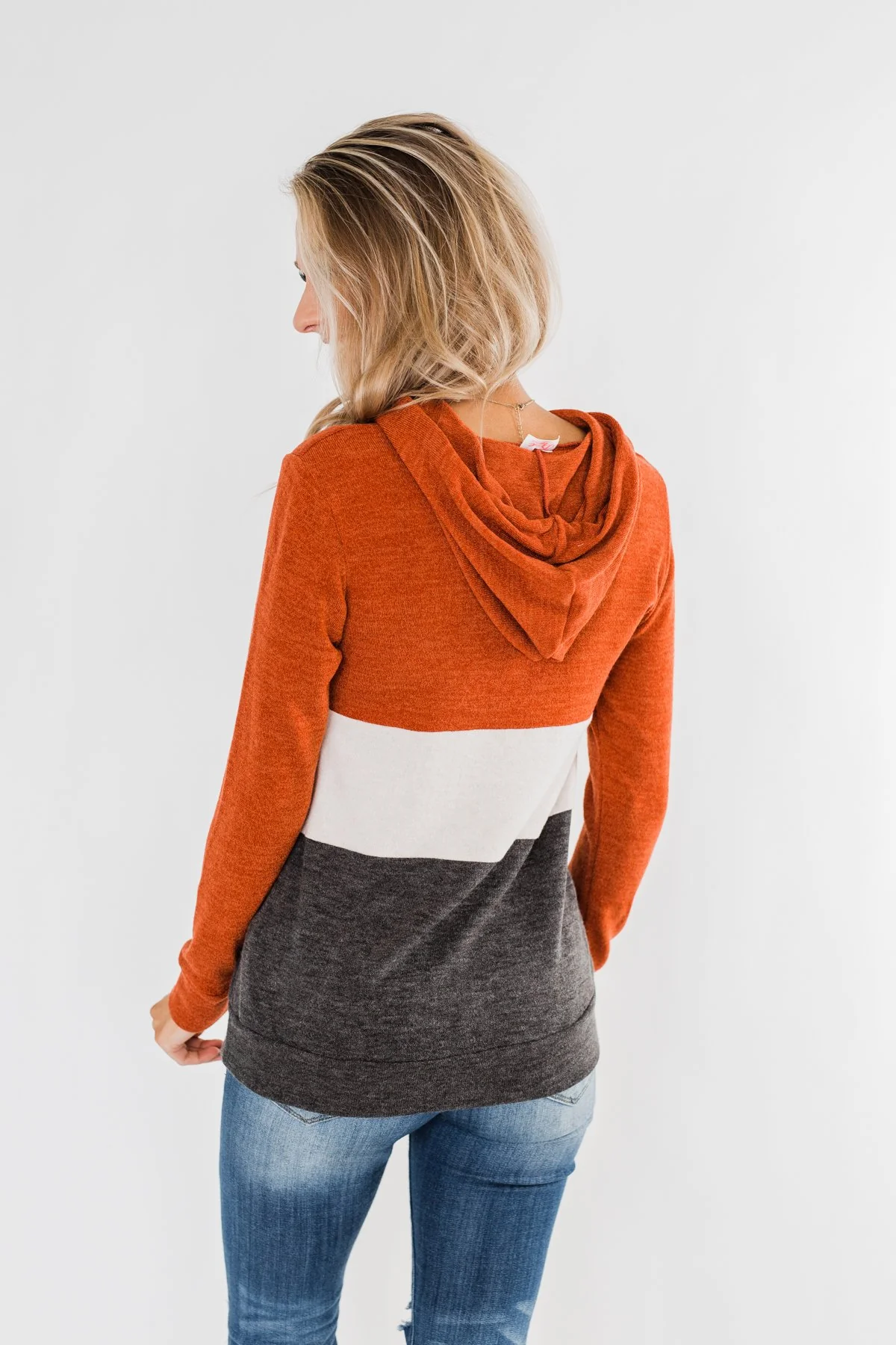 Make Me Smile Color Block Hoodie- Burnt Orange & Charcoal - Image 12