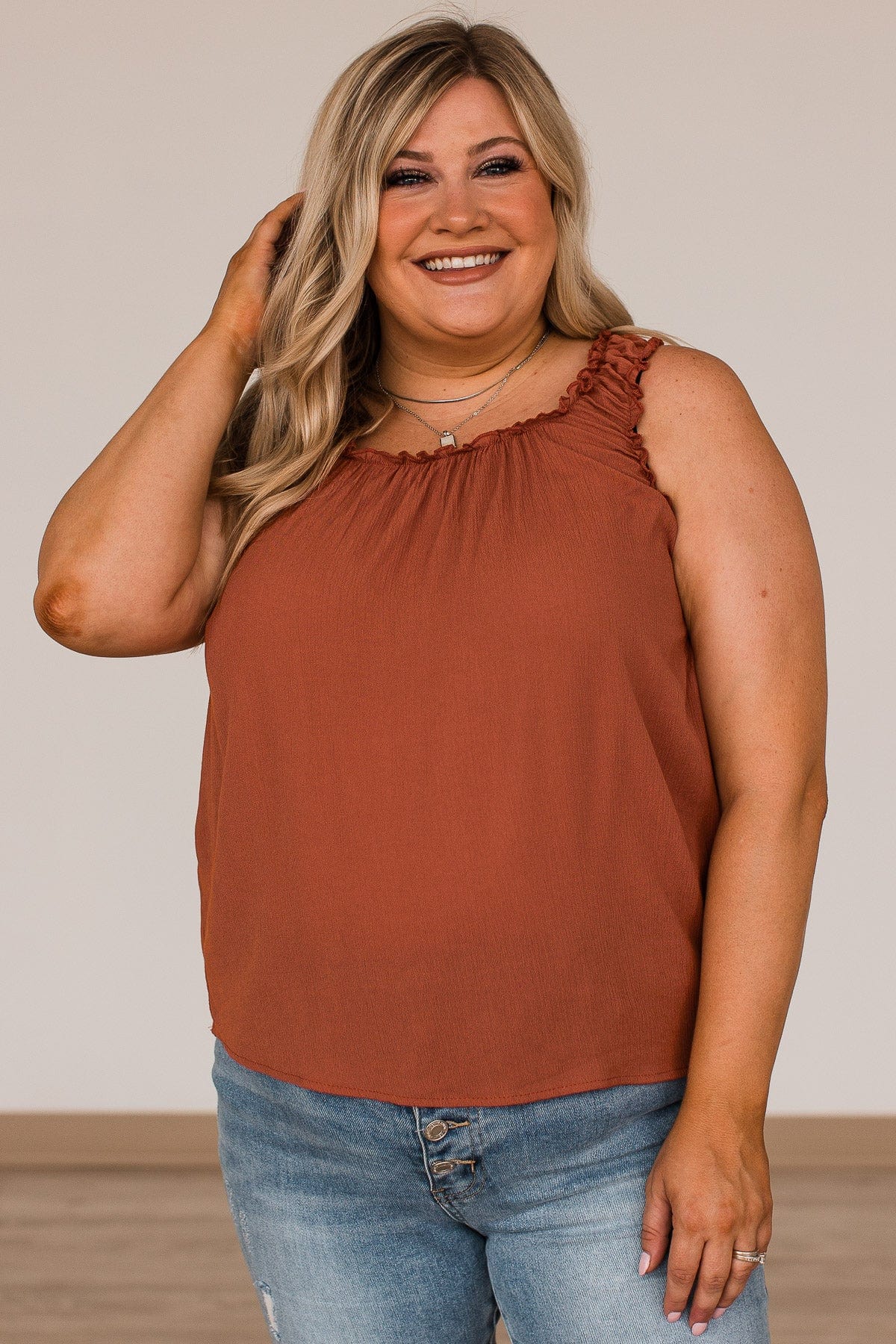 Make Me Yours Ruffle Tank Top- Rust - Image 5