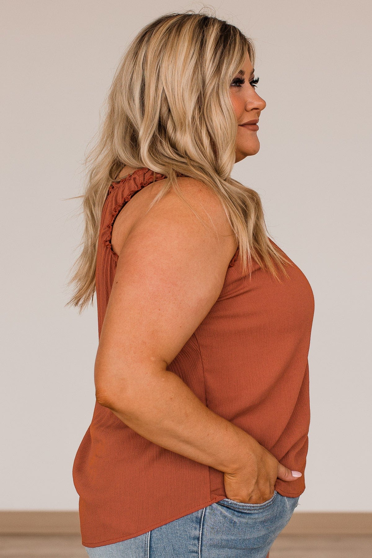 Make Me Yours Ruffle Tank Top- Rust - Image 7