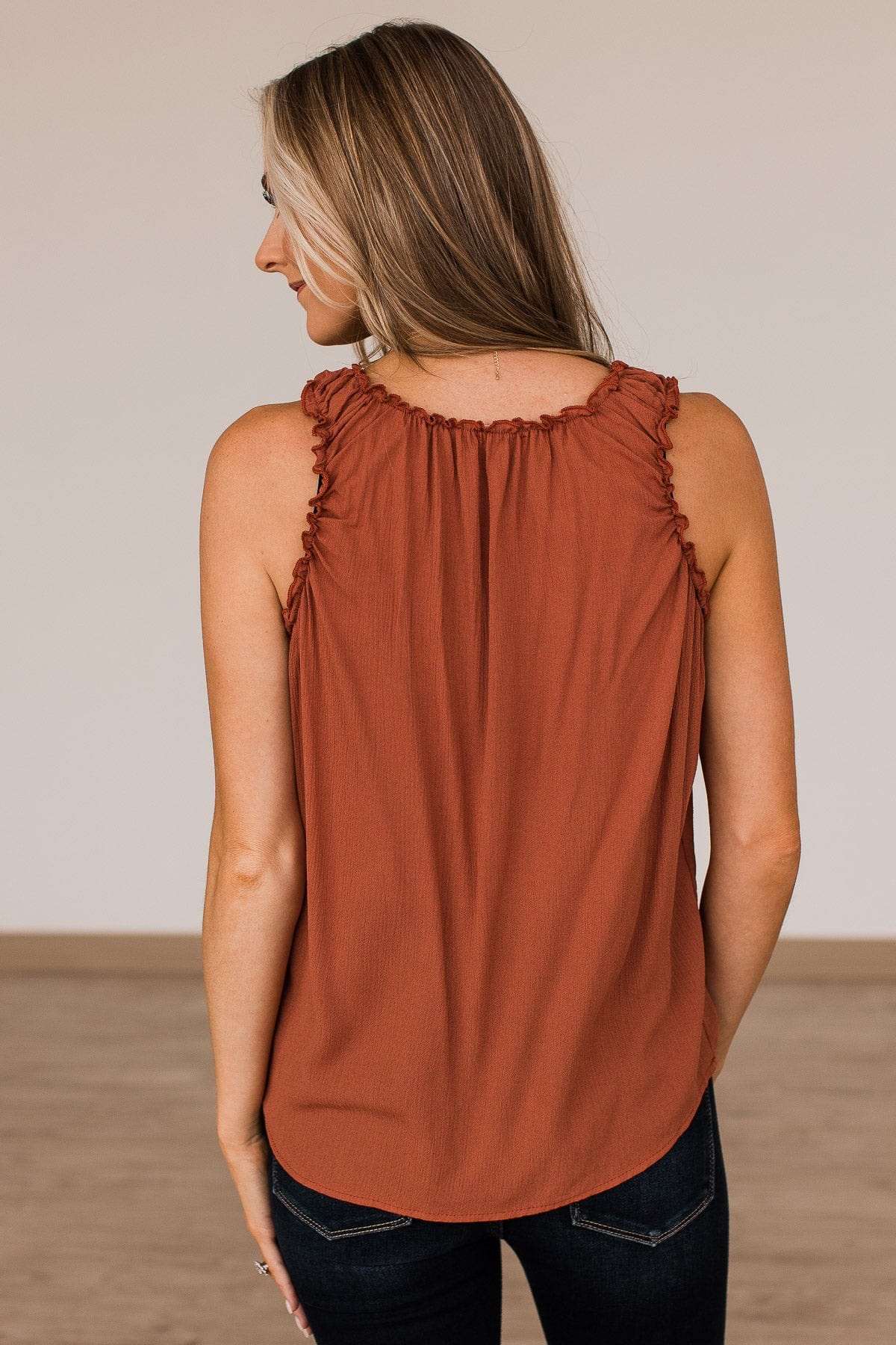 Make Me Yours Ruffle Tank Top- Rust - Image 9