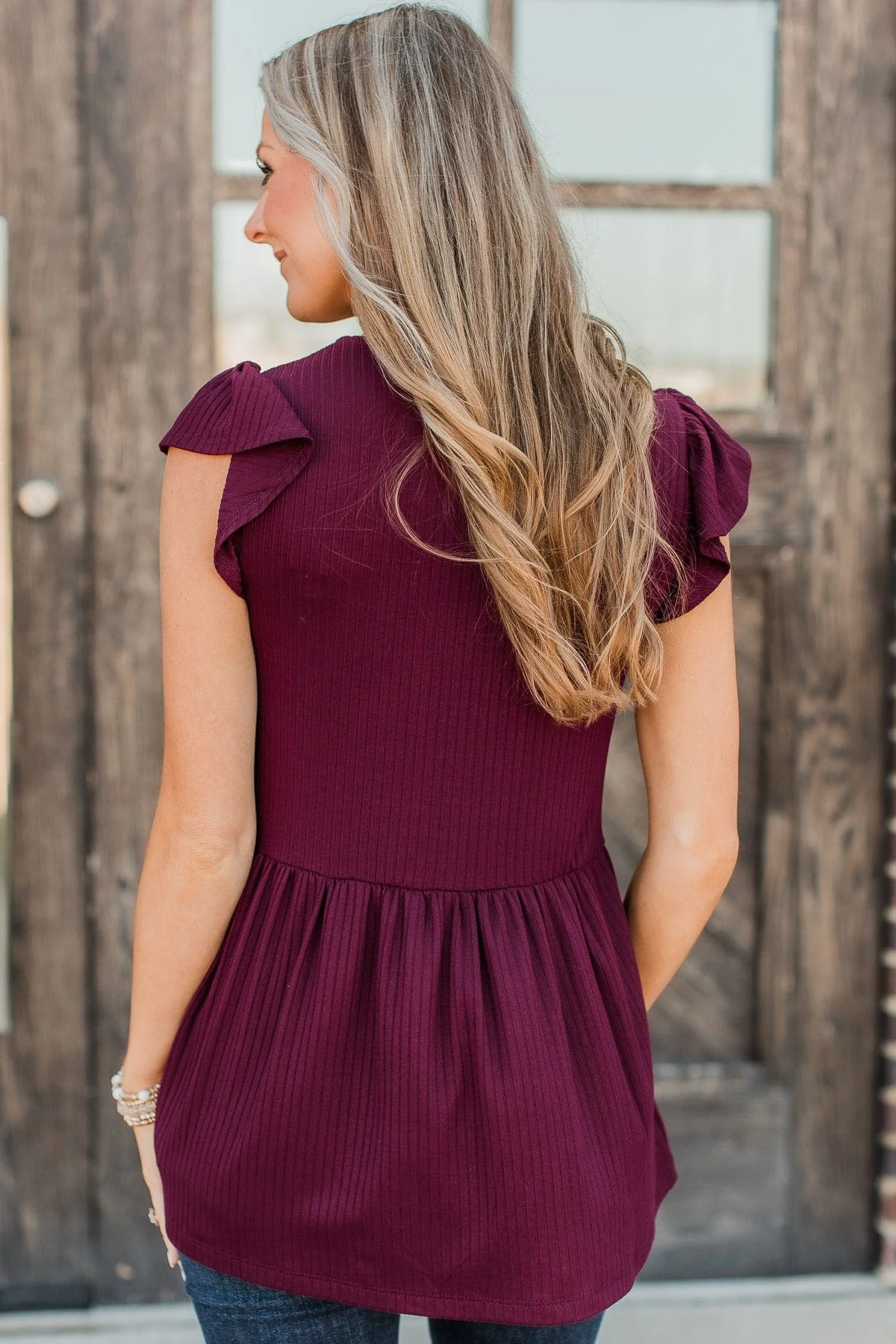Make My Heart Flutter Babydoll Top- Wine - Image 3
