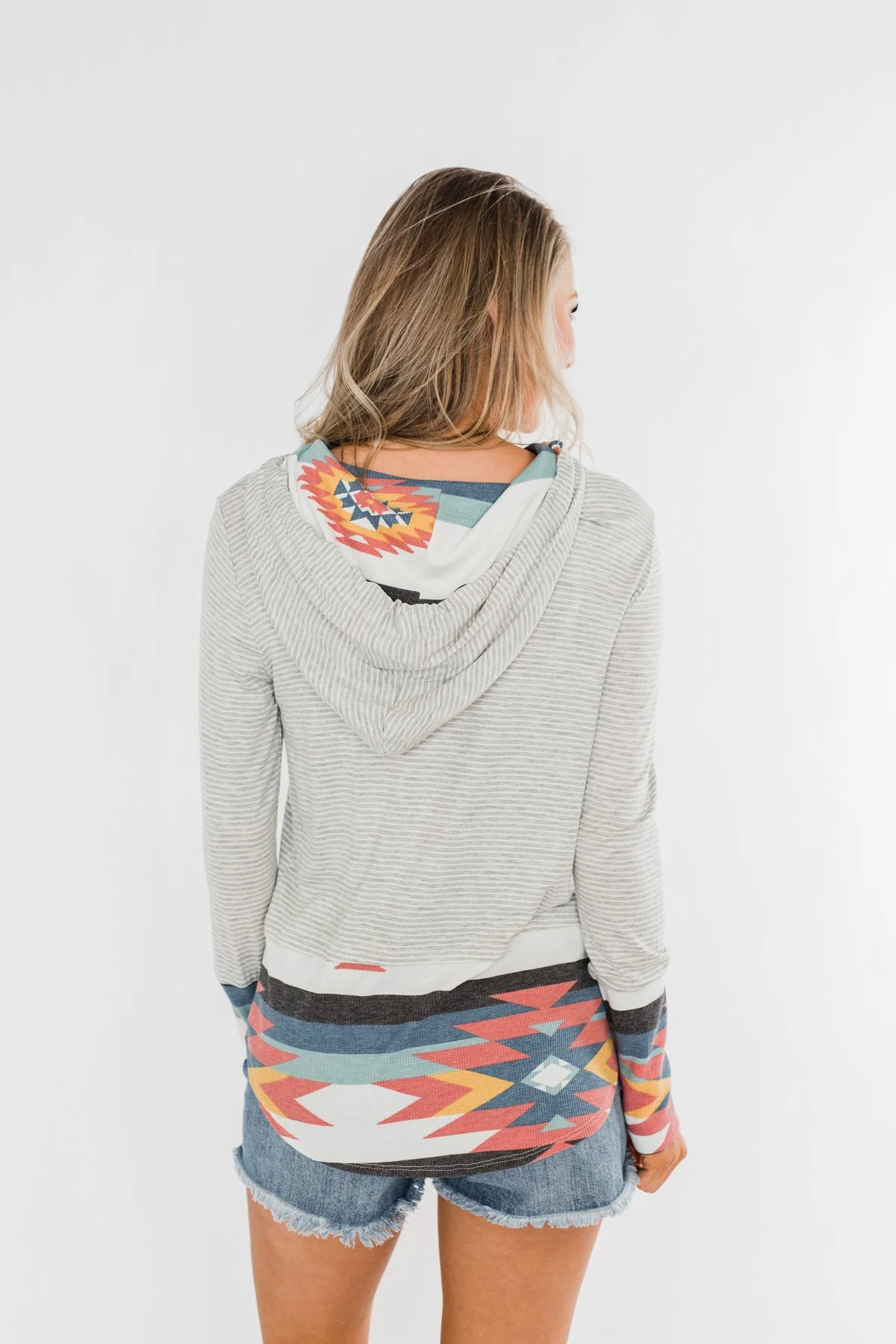 Make My Life Complete Stripes & Aztec Hoodie- Heather Grey - Image 14