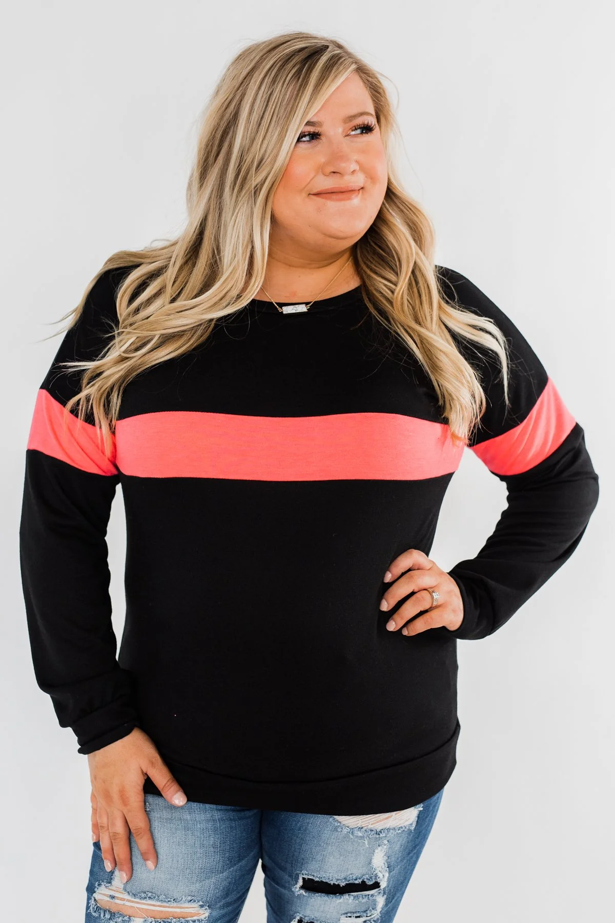 Make No Mistake Long Sleeve Top- Black & Neon Pink - Image 4