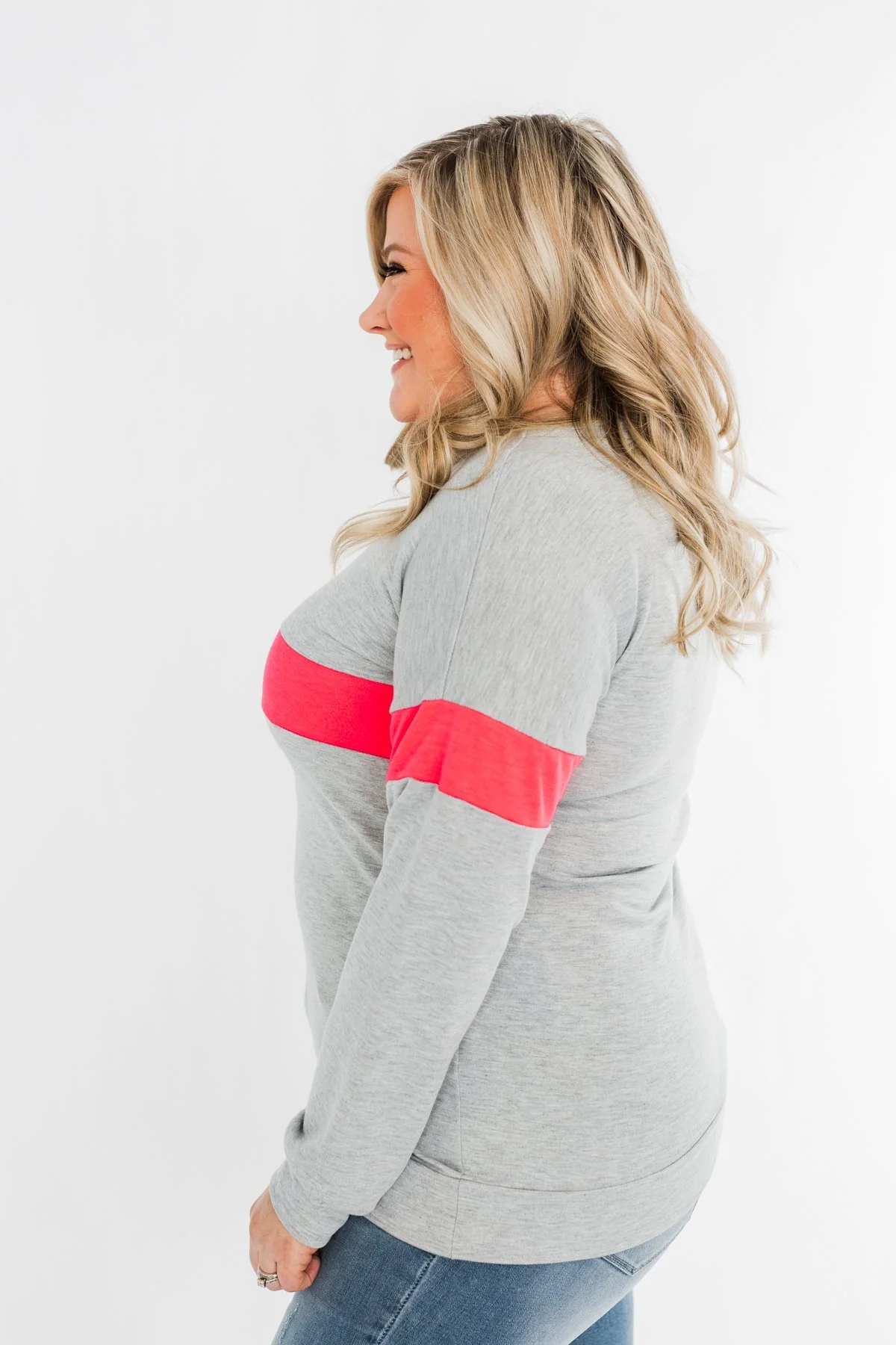 Make No Mistake Long Sleeve Top- Grey & Neon Pink - Image 10