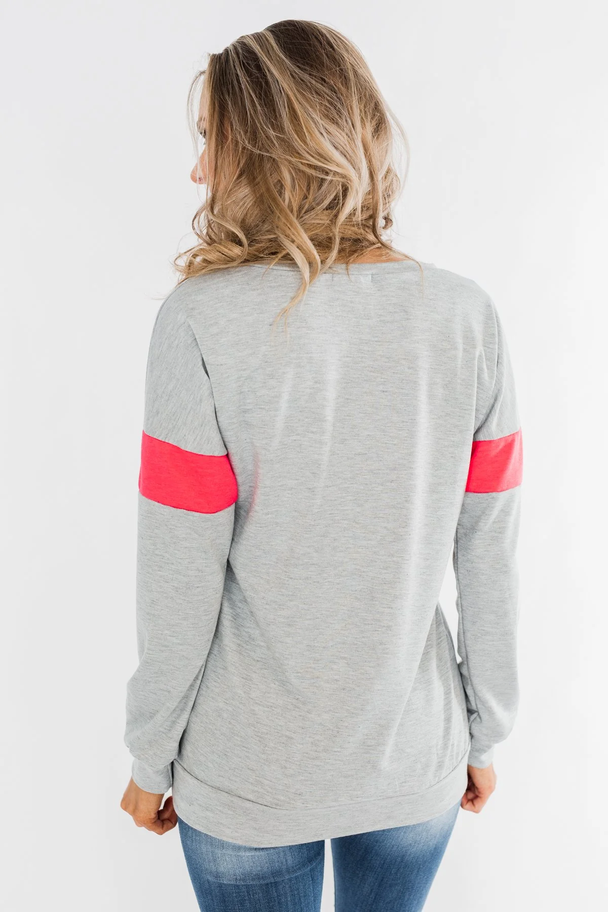 Make No Mistake Long Sleeve Top- Grey & Neon Pink - Image 11
