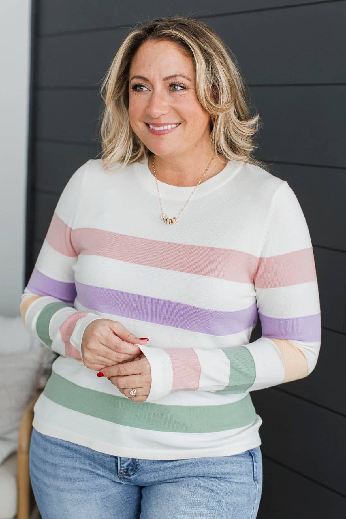 Make The Time Multi-Color Stripe Sweater- Ivory - Image 2