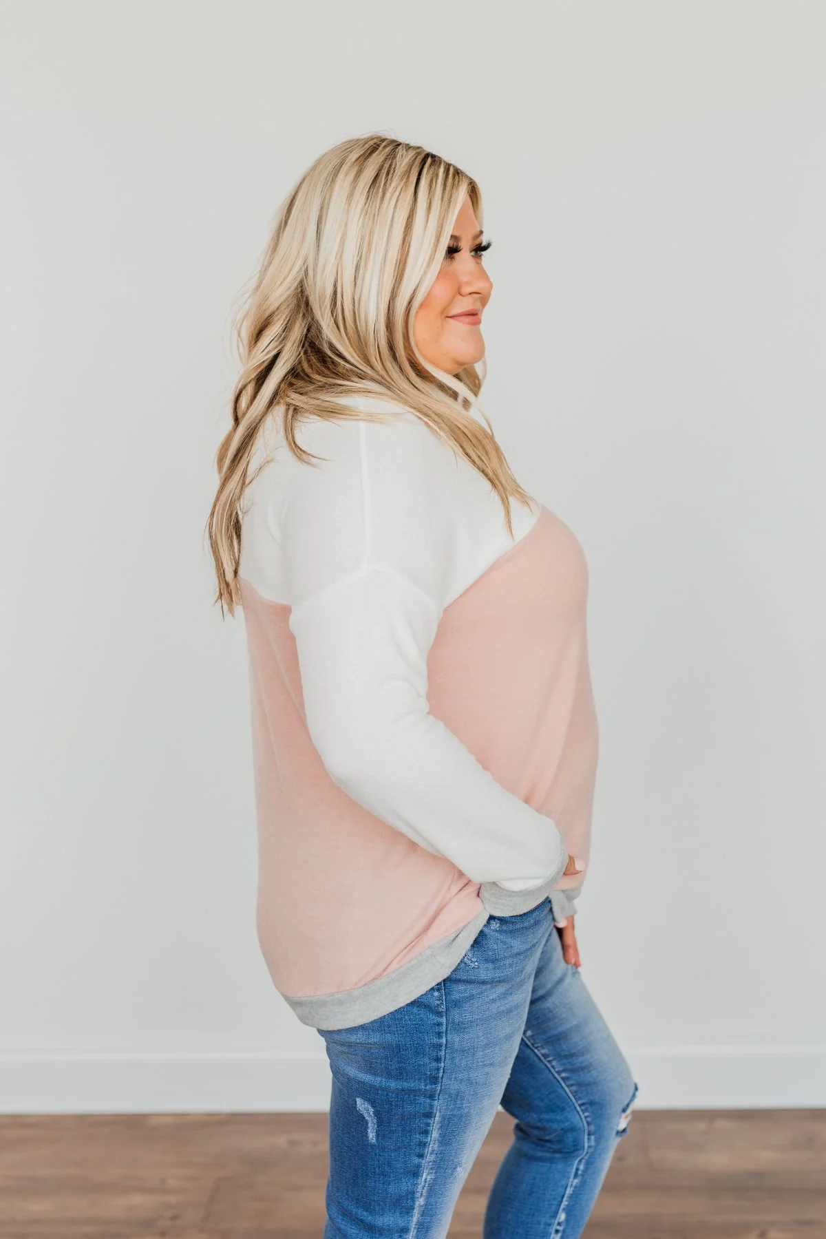 Make Their Heads Turn Color Block Top- Ivory & Dusty Pink - Image 10