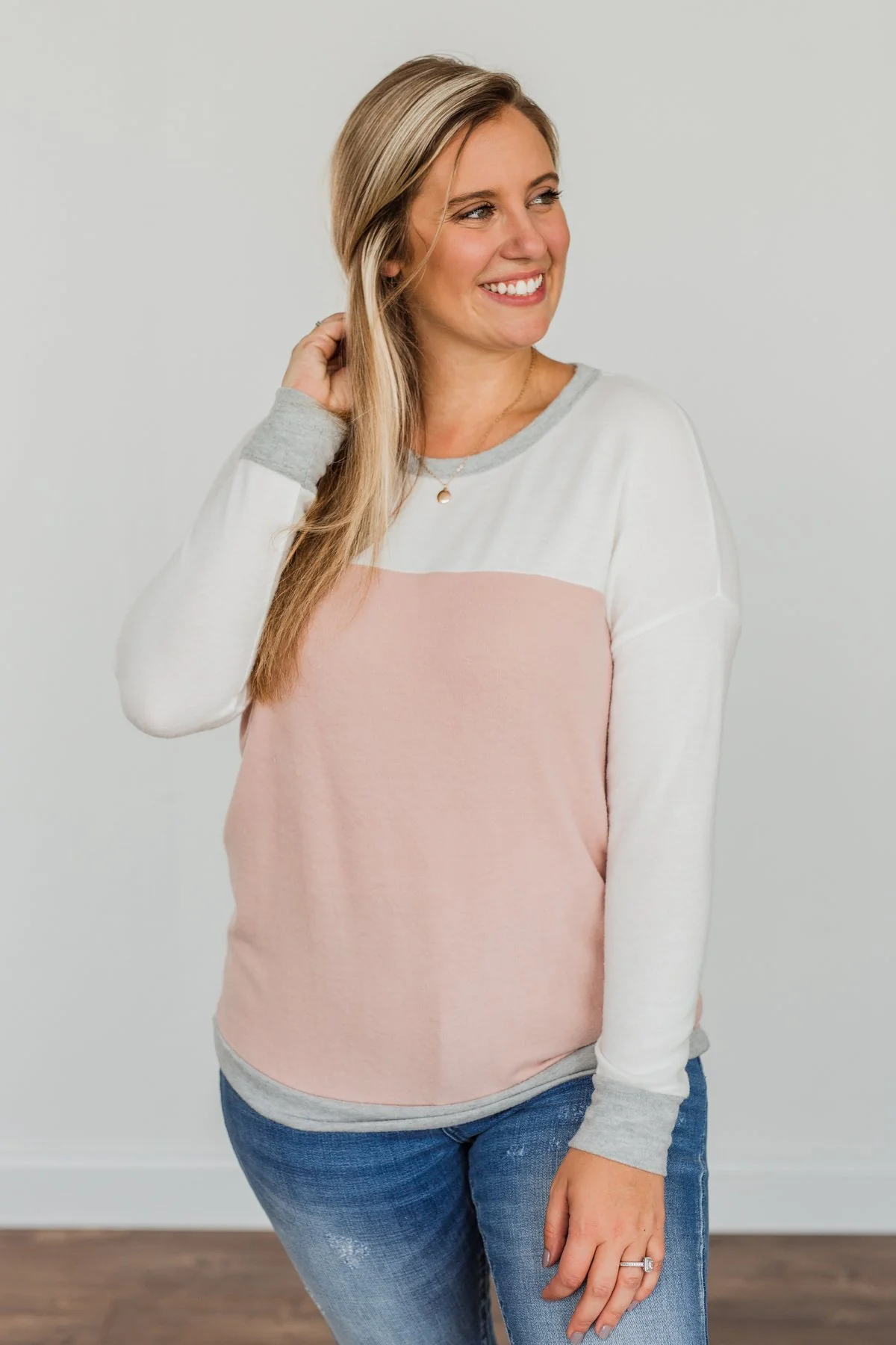 Make Their Heads Turn Color Block Top- Ivory & Dusty Pink - Image 8