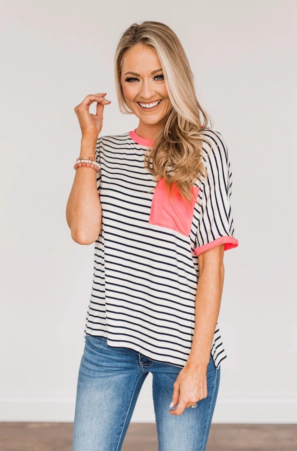 Make Way For Spring Striped Pocket Top- Ivory & Navy - Image 2