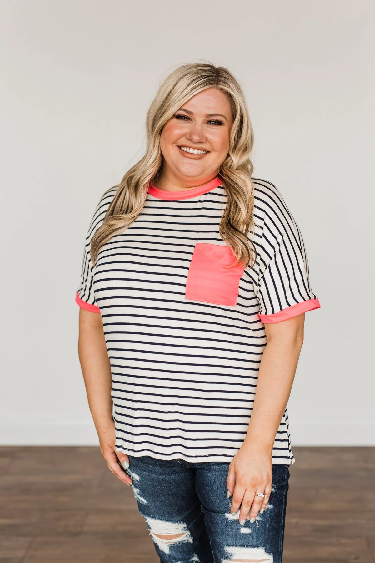 Make Way For Spring Striped Pocket Top- Ivory & Navy - Image 5