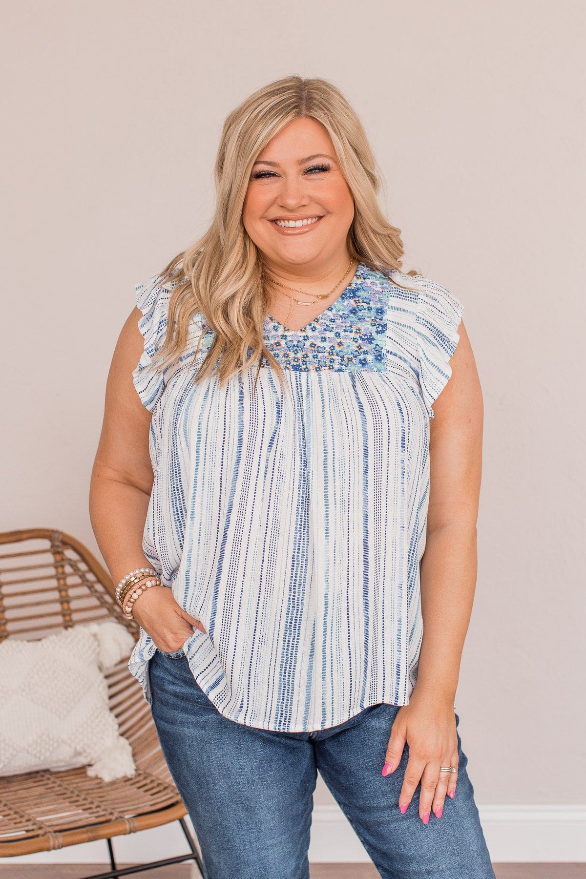 Make Way For The New Embroidered Blouse- Blue