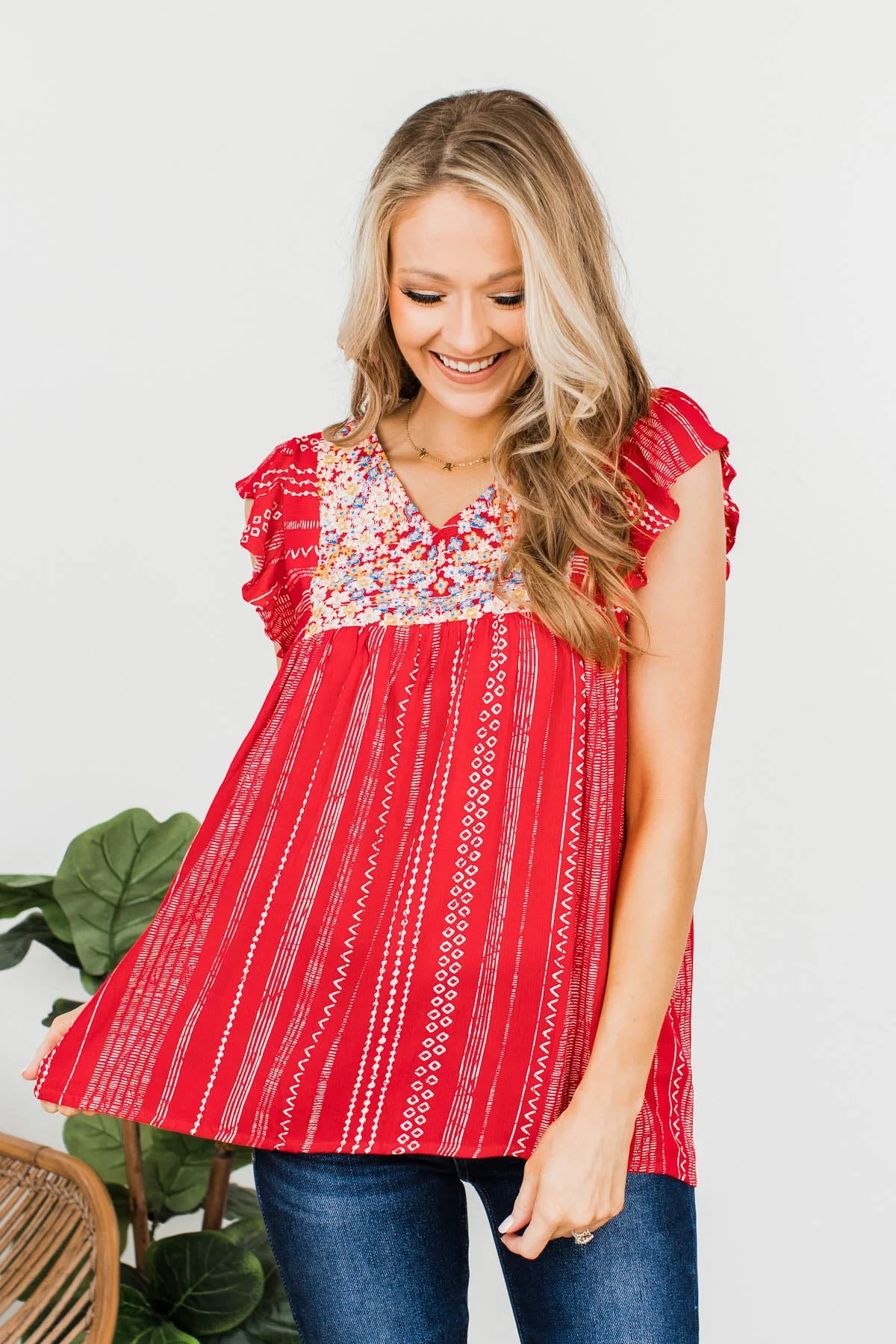 Make Way For The New Embroidered Blouse- Red - Image 3