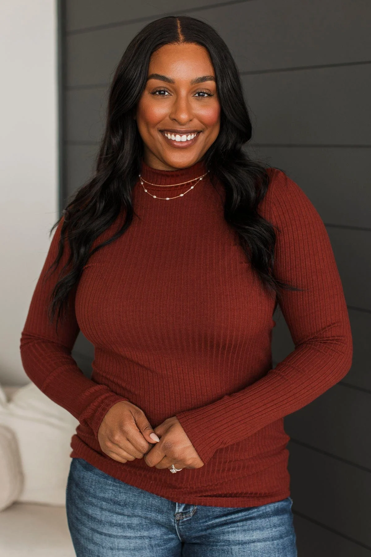 Make You Better Mock Neck Top- Dark Brick - Image 5