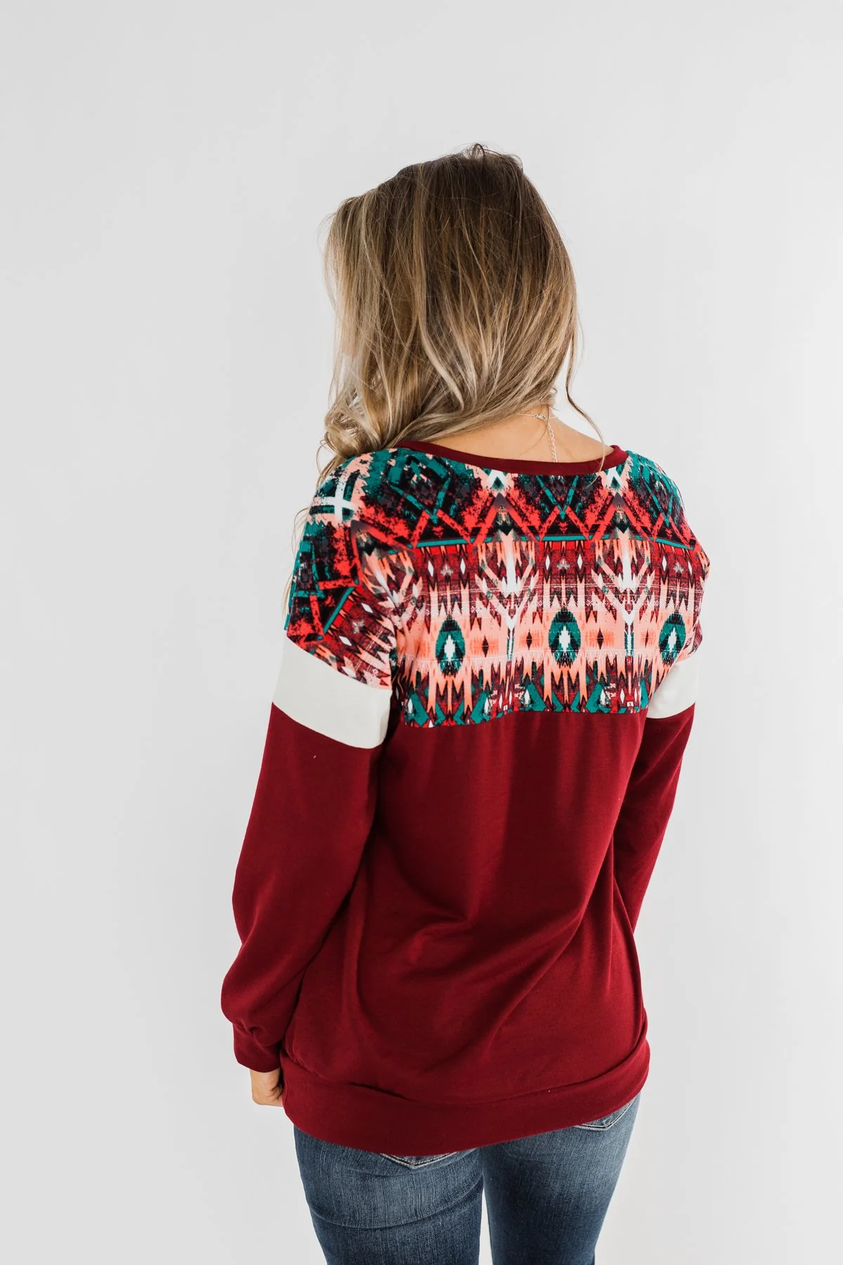 Make Your Day Aztec Pullover Top- Maroon - Image 10