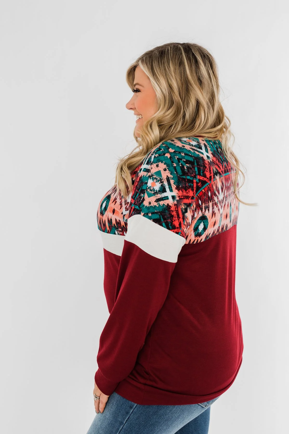 Make Your Day Aztec Pullover Top- Maroon - Image 7