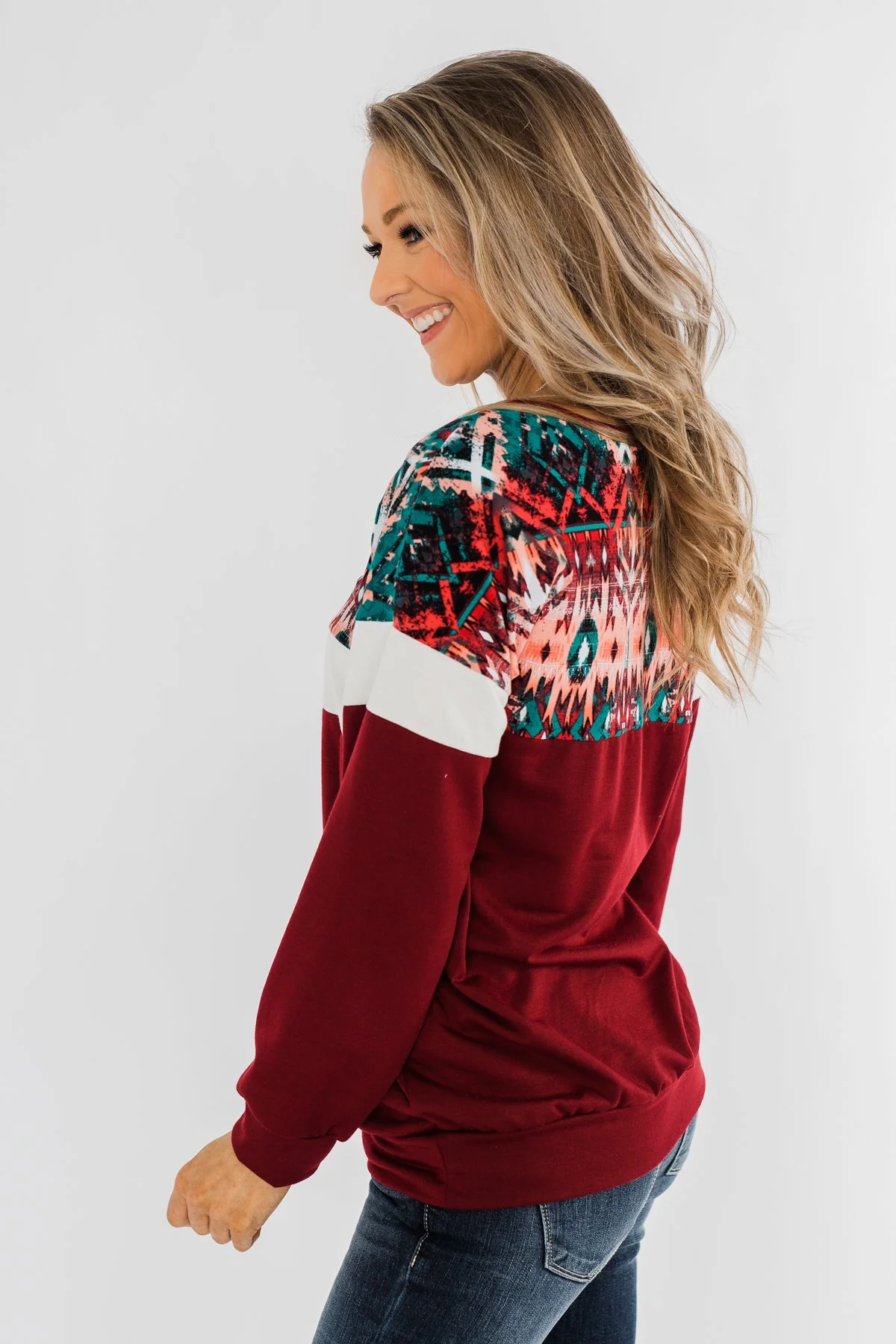 Make Your Day Aztec Pullover Top- Maroon - Image 8