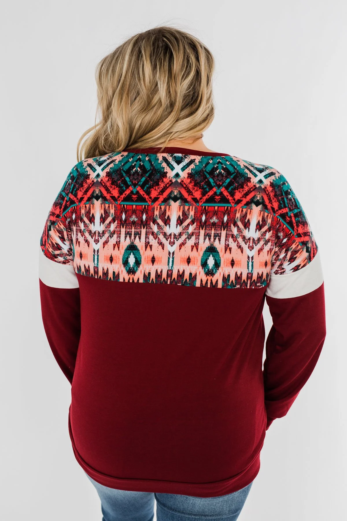 Make Your Day Aztec Pullover Top- Maroon - Image 9