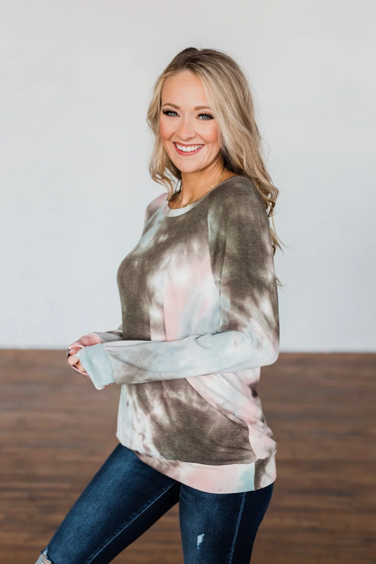 Make Your Dreams Happen Tie Dye Top- Olive, Pink, & Blue - Image 9
