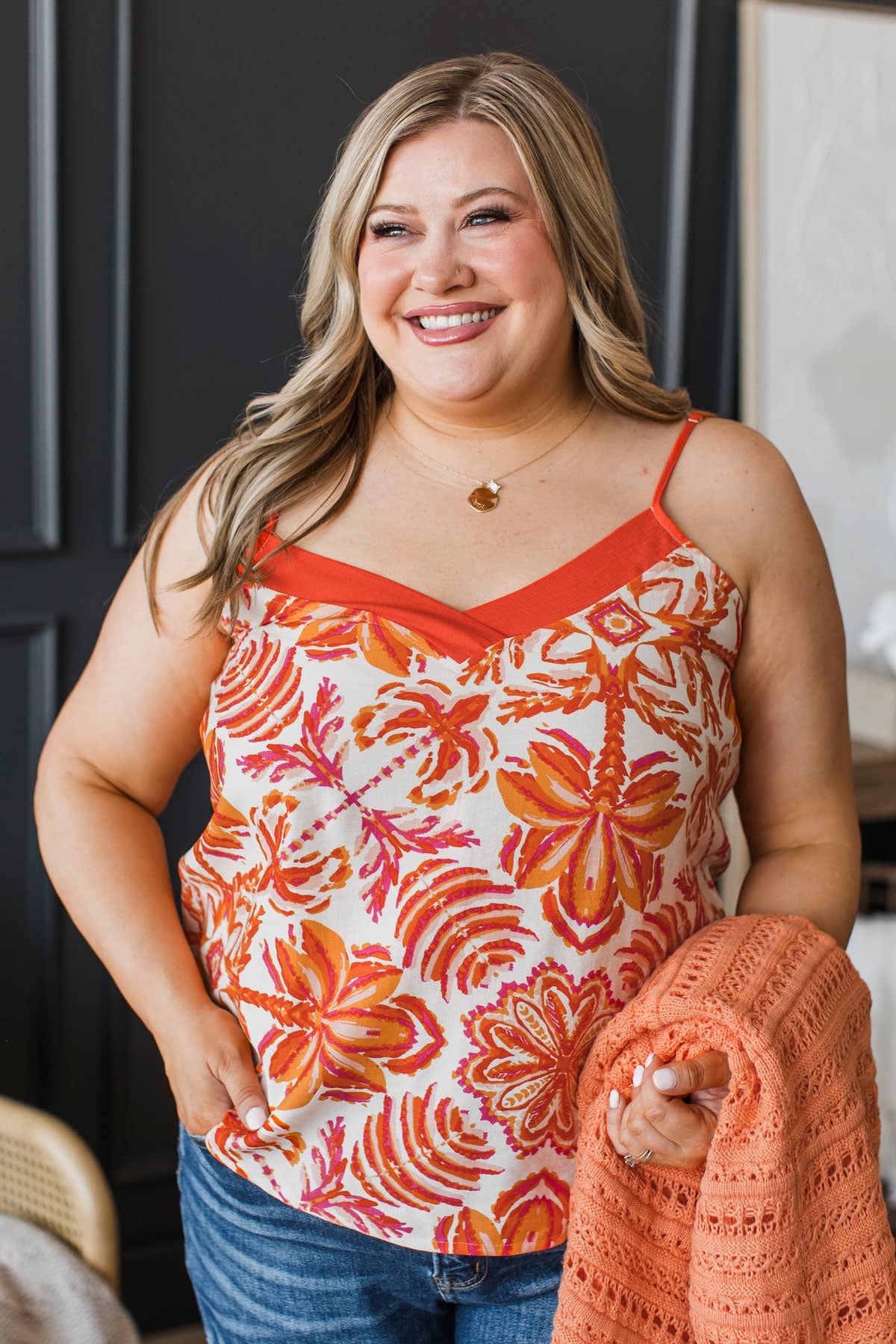 Make Your Entrance Floral Tank Top- Ivory & Orange - Image 2
