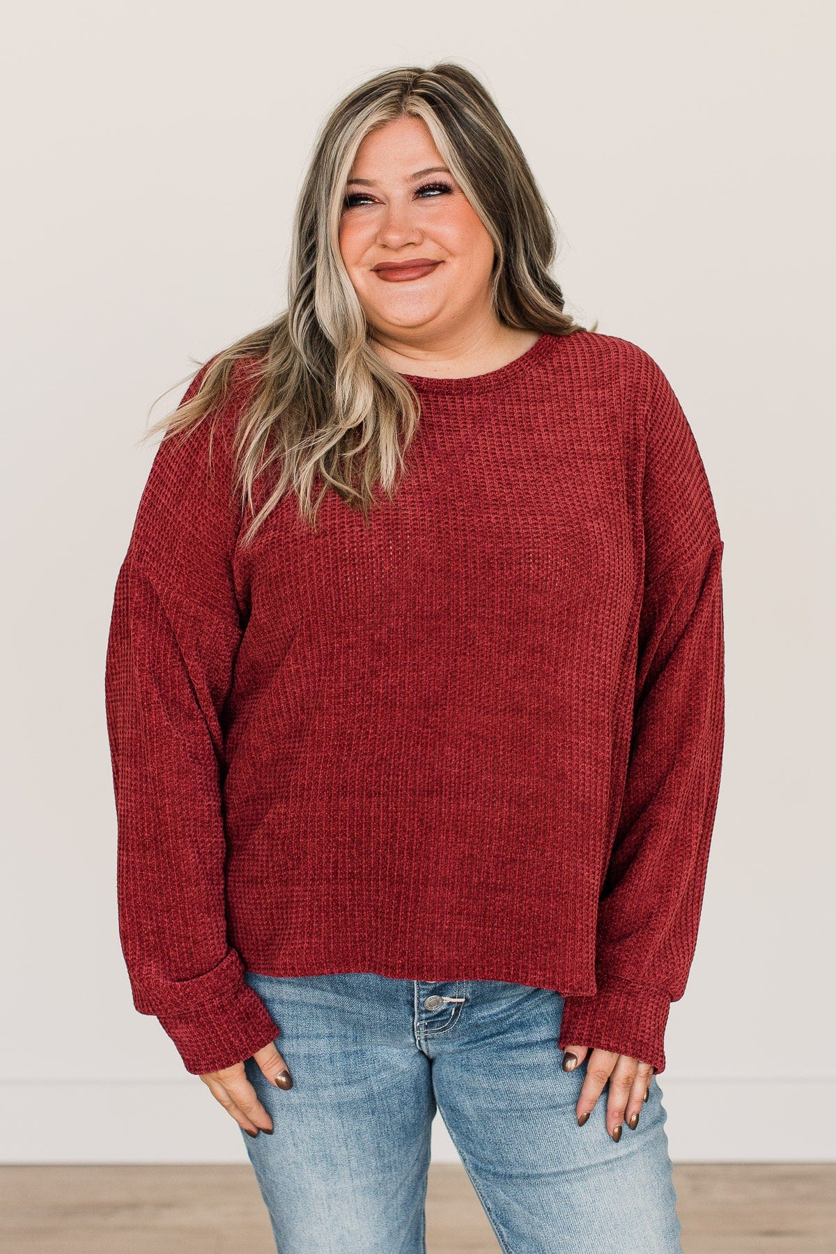Make Your Move Knit Sweater- Burgundy - Image 3