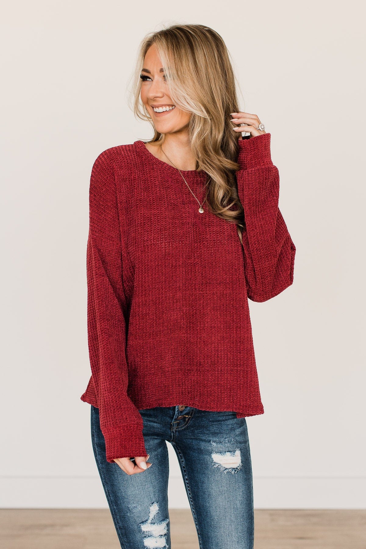 Make Your Move Knit Sweater- Burgundy - Image 4