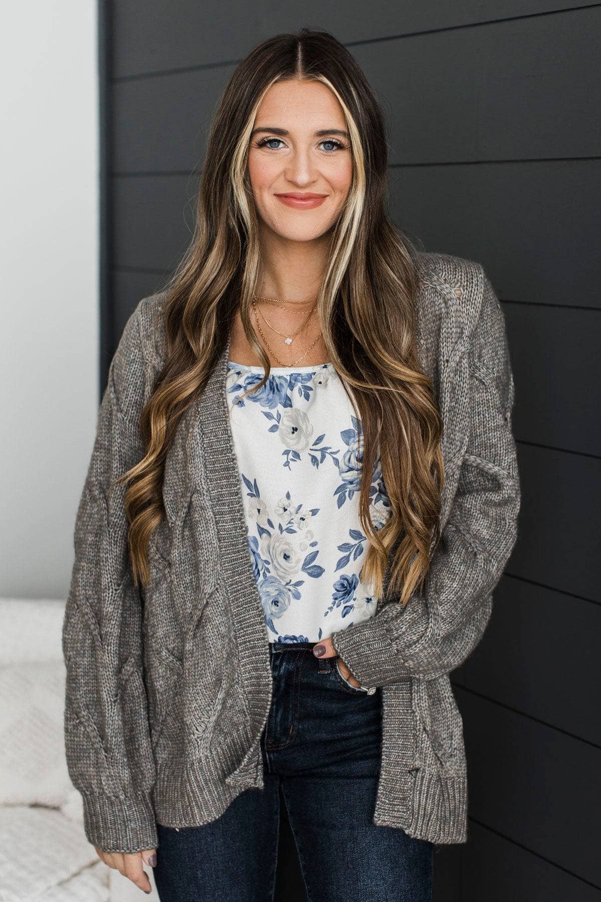 Make Your Own Path Knit Cardigan- Grey - Image 3